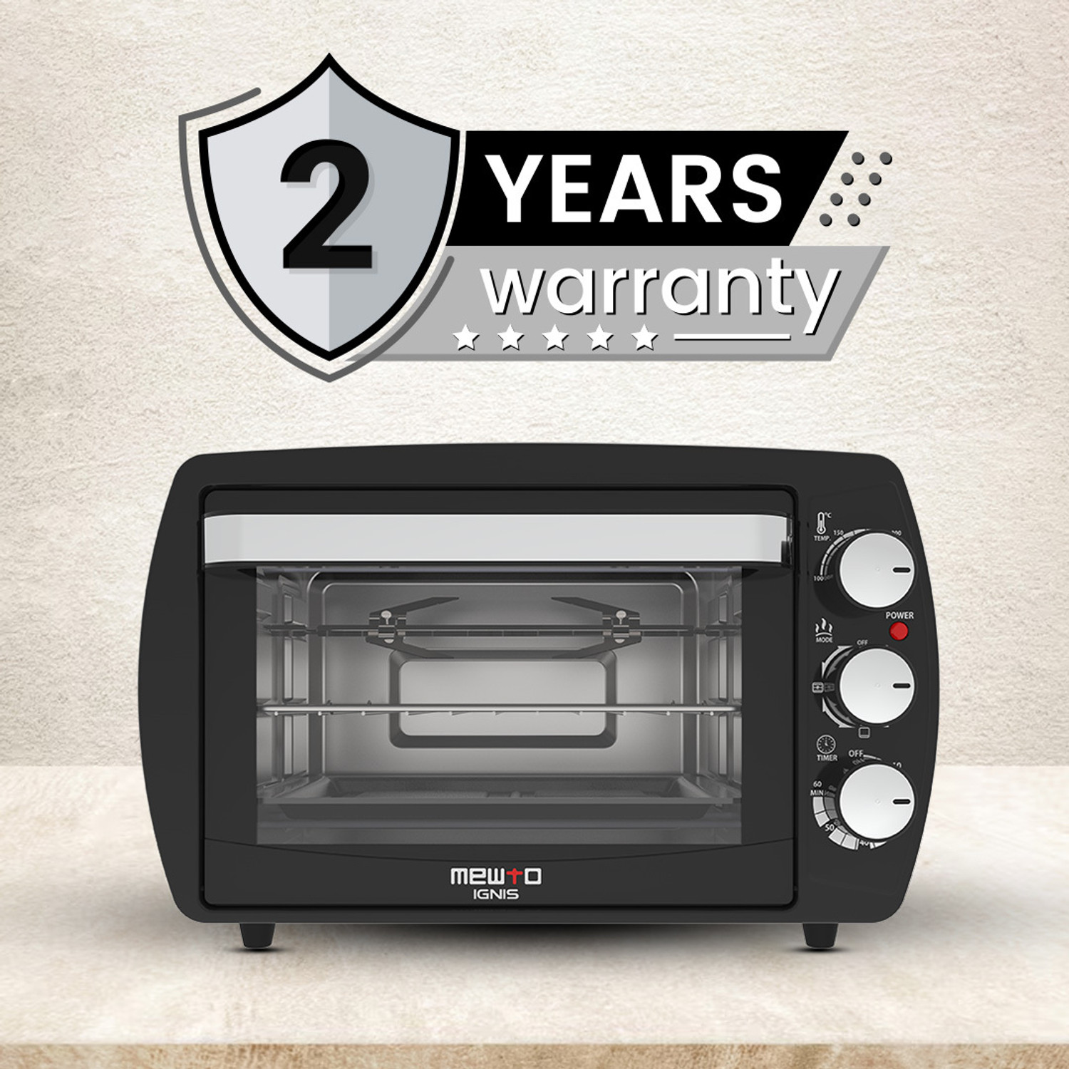 Image of MEWTO 19-Litre Oven Toaster Grill OTG Rotisserie With 60 Minute Timing and Bell-Ring, Black