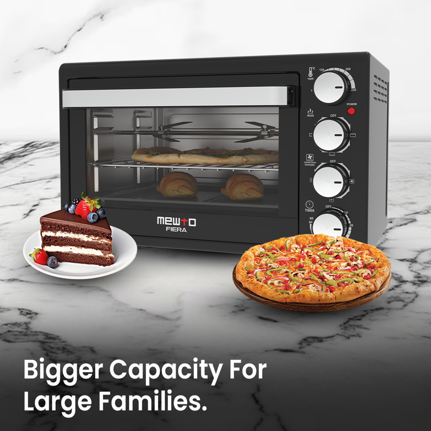 Image of MEWTO 28-Litre Oven Toaster Grill OTG Rotisserie With Convection and inner Lamp, Black