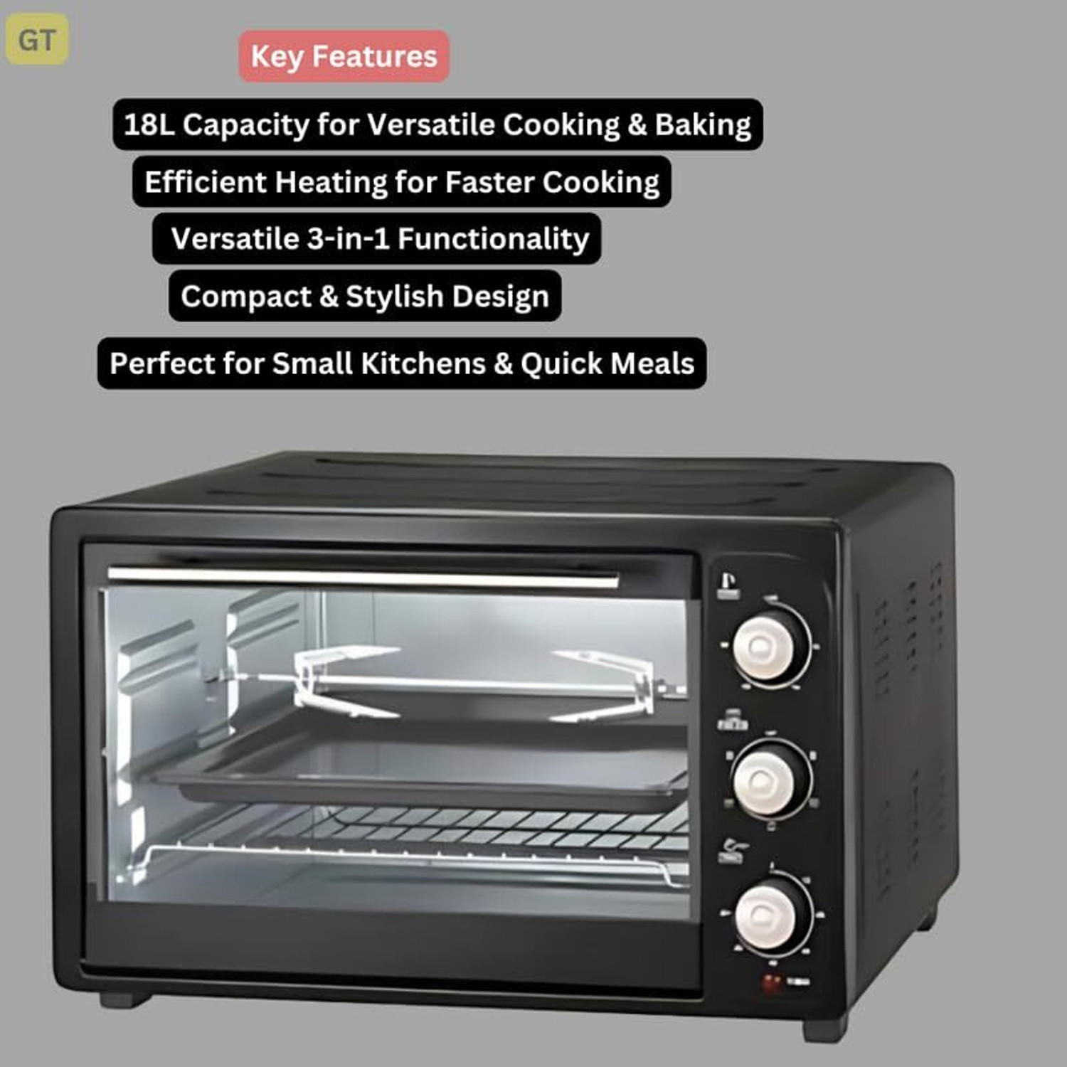 Image of Rhobos 18-Litre Oven Toaster Grill OTG 699AID96 Oven Toaster Griller | 18L Capacity | Quick Meals, Efficient Heating, Black