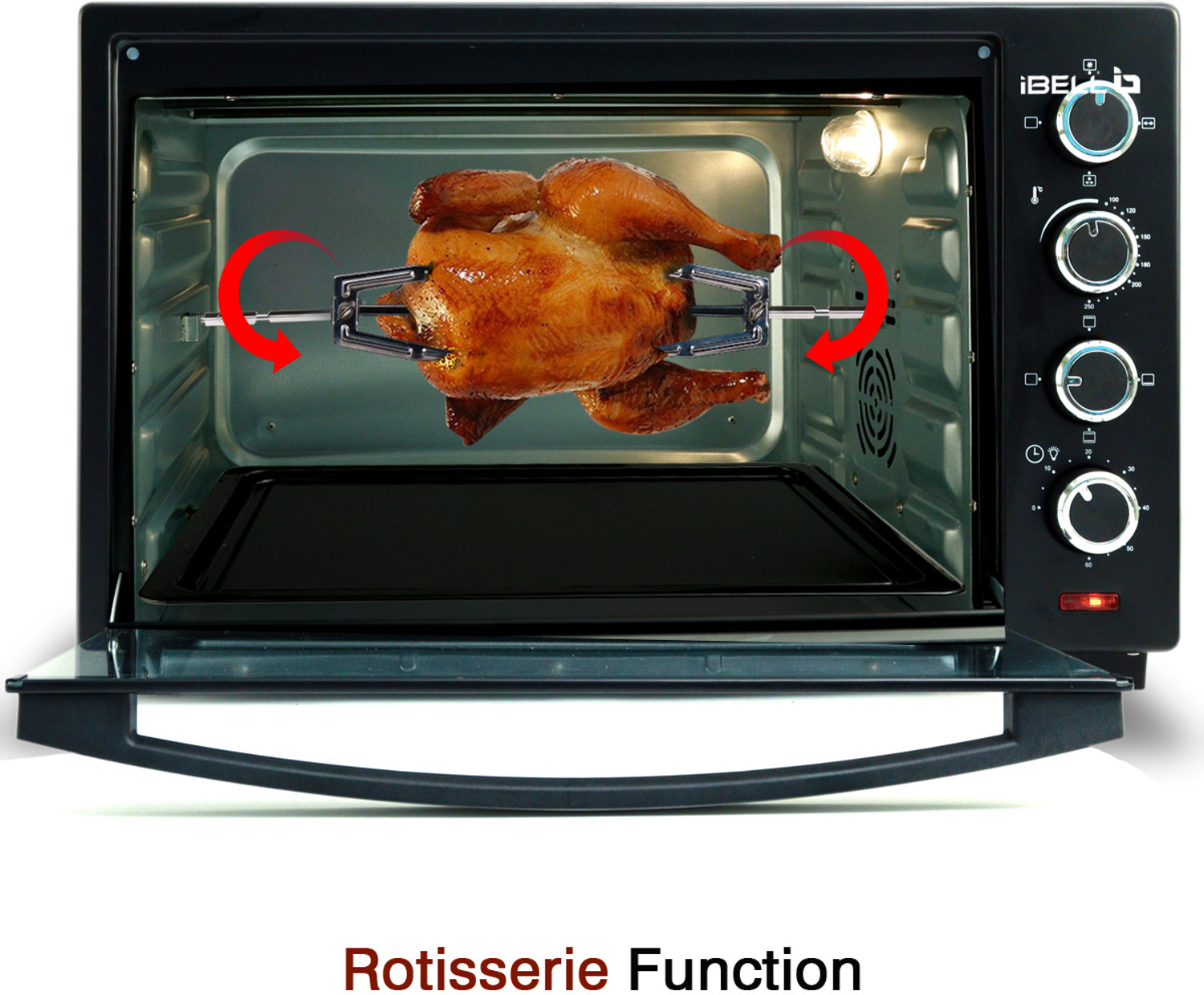 Image of iBELL 50-Litre Oven Toaster Grill OTG DLX 50-Litre 2000 Watt Oven Toaster Grill OTG with Rotisserie, Convection Fan, InnerLight Technology, 60 Minute Timer, Black