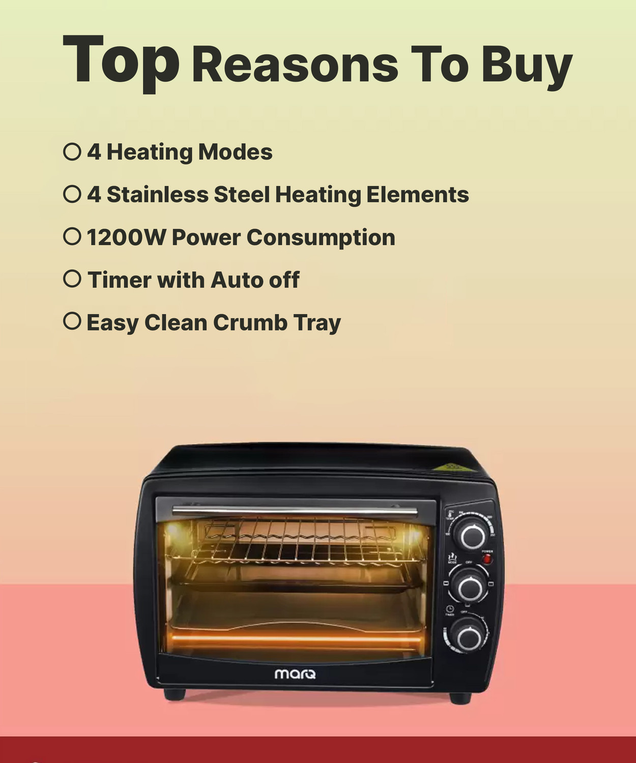 Image of MarQ by Flipkart 18-Litre with Crumb Tray Oven Toaster Grill OTG 18L1200W4HL / MQOT18NNTAB, Black