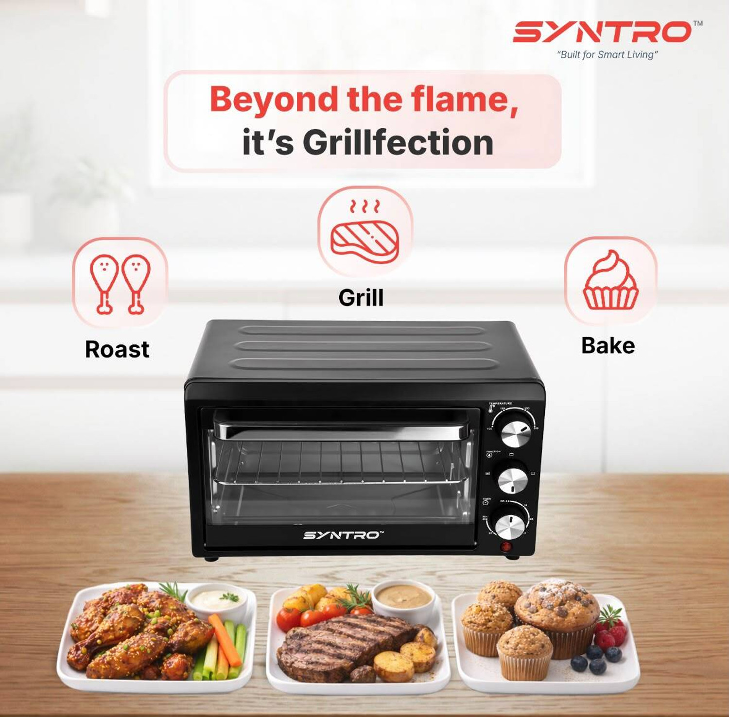 Image of Syntro 17-Litre Oven Toaster Grill OTG HEALTHIFY 17 LTR, Black, Silver