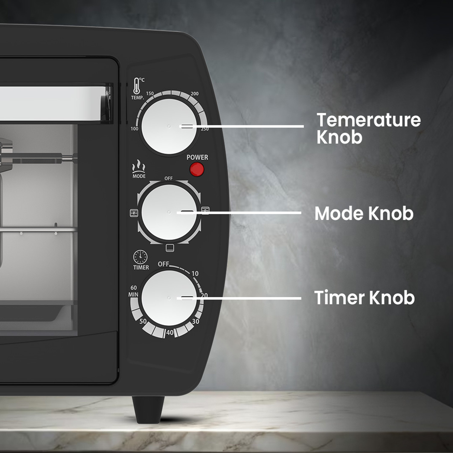 Image of MEWTO 19-Litre Oven Toaster Grill OTG Rotisserie With 60 Minute Timing and Bell-Ring, Black