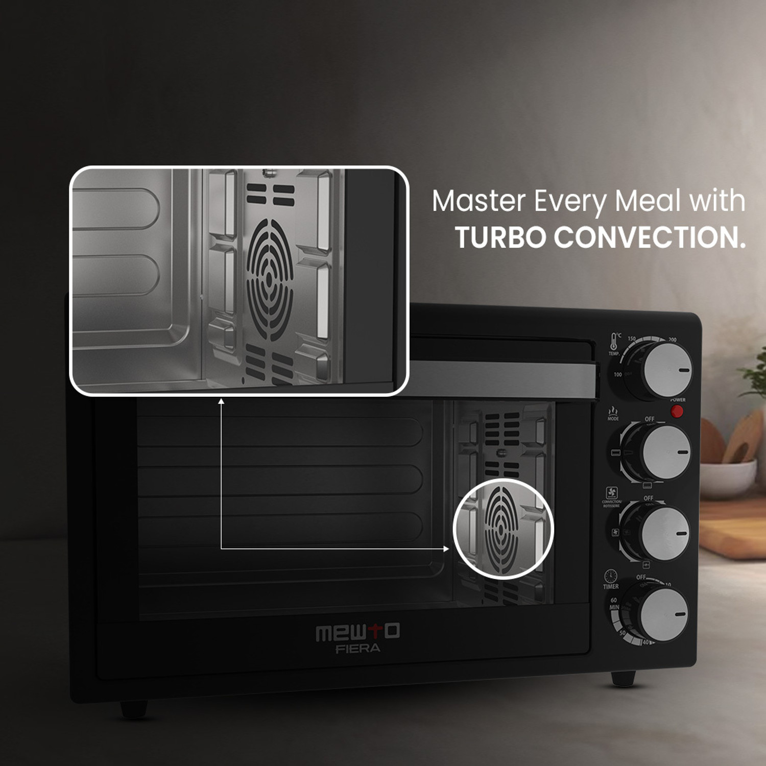 Image of MEWTO 28-Litre Oven Toaster Grill OTG Rotisserie With Convection and inner Lamp, Black