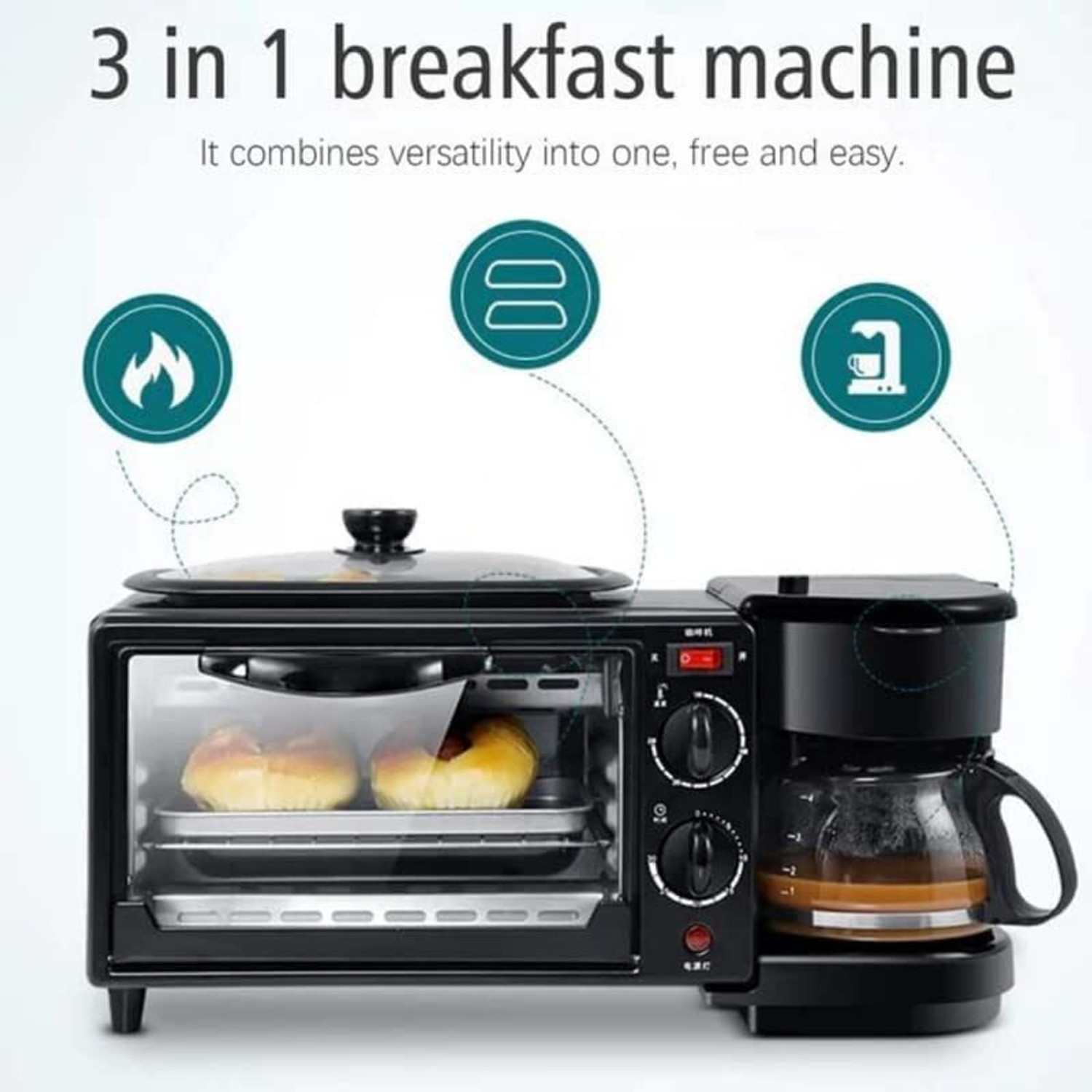 Image of INDRO 10-Litre Oven Toaster Grill OTG 10-Litre 3-in-1 Breakfast Maker with Oven, Coffee Maker & Timer Control, Black