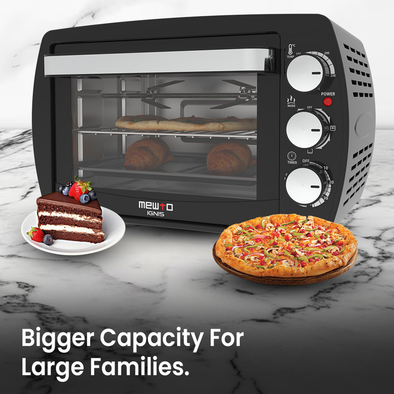 Image of MEWTO 19-Litre Oven Toaster Grill OTG Rotisserie With 60 Minute Timing and Bell-Ring, Black