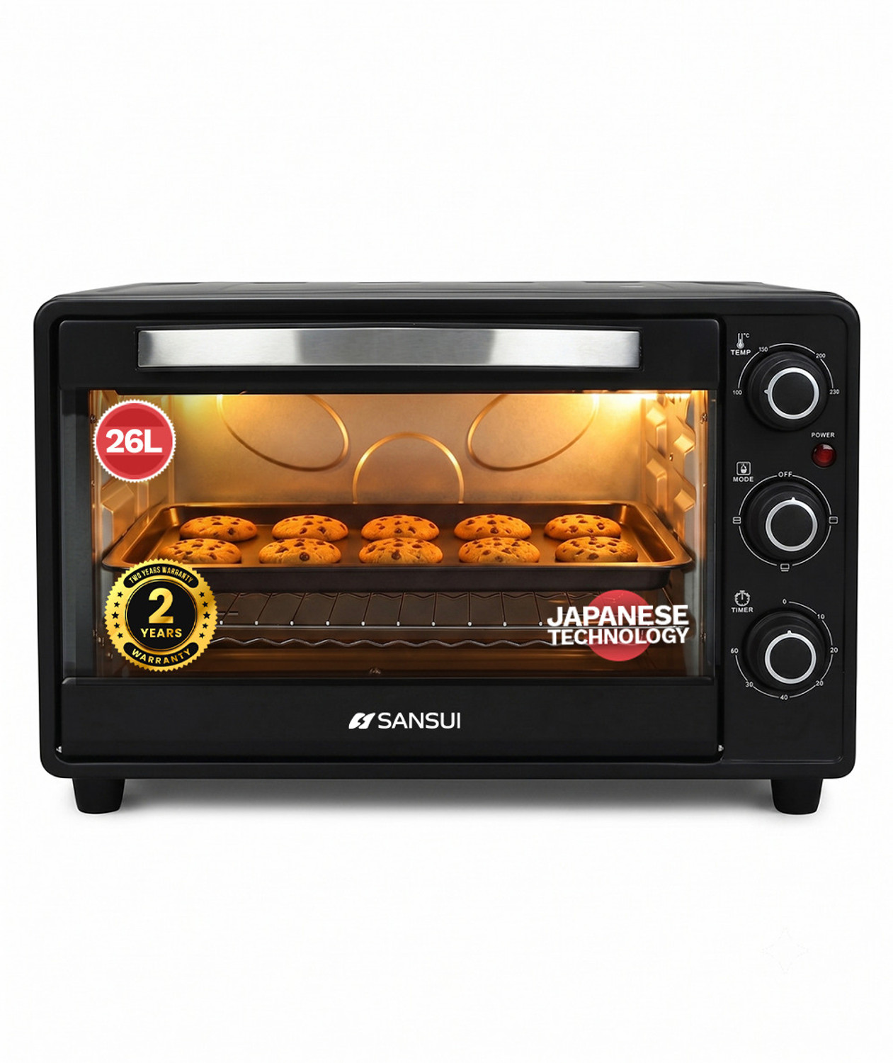 Image of Sansui 26-Litre 1600 Watt, Interior Light, 4 Cooking Modes Oven Toaster Grill OTG SNOT26NNTAB, Black