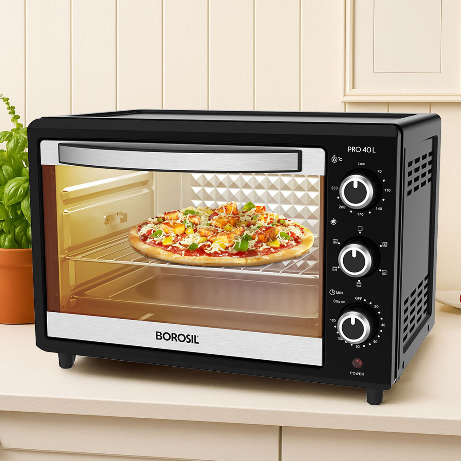 Image of BOROSIL 40-Litre Oven Toaster Grill OTG Pro 40L 1800W BIS Approved Made in India OTG with Motorized Rotisserie, Black