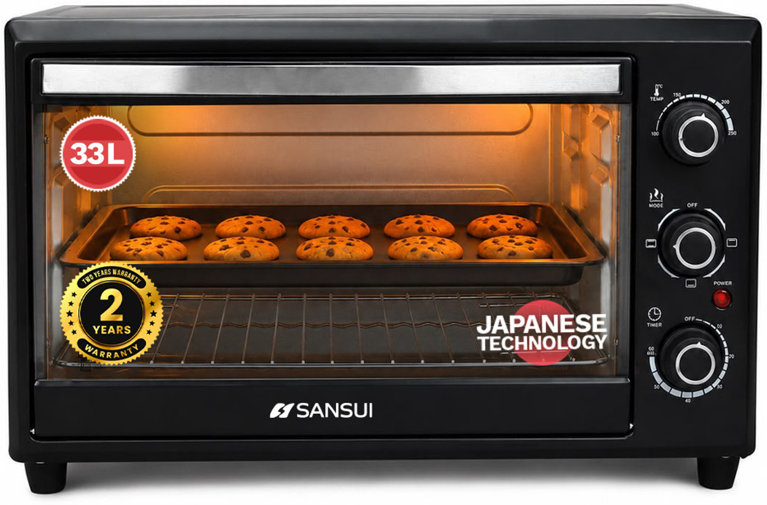 Image of Sansui 33-Litre 1800 Watt, Interior Light, 4 Cooking Modes Oven Toaster Grill OTG SNOT33NNTAB, Black
