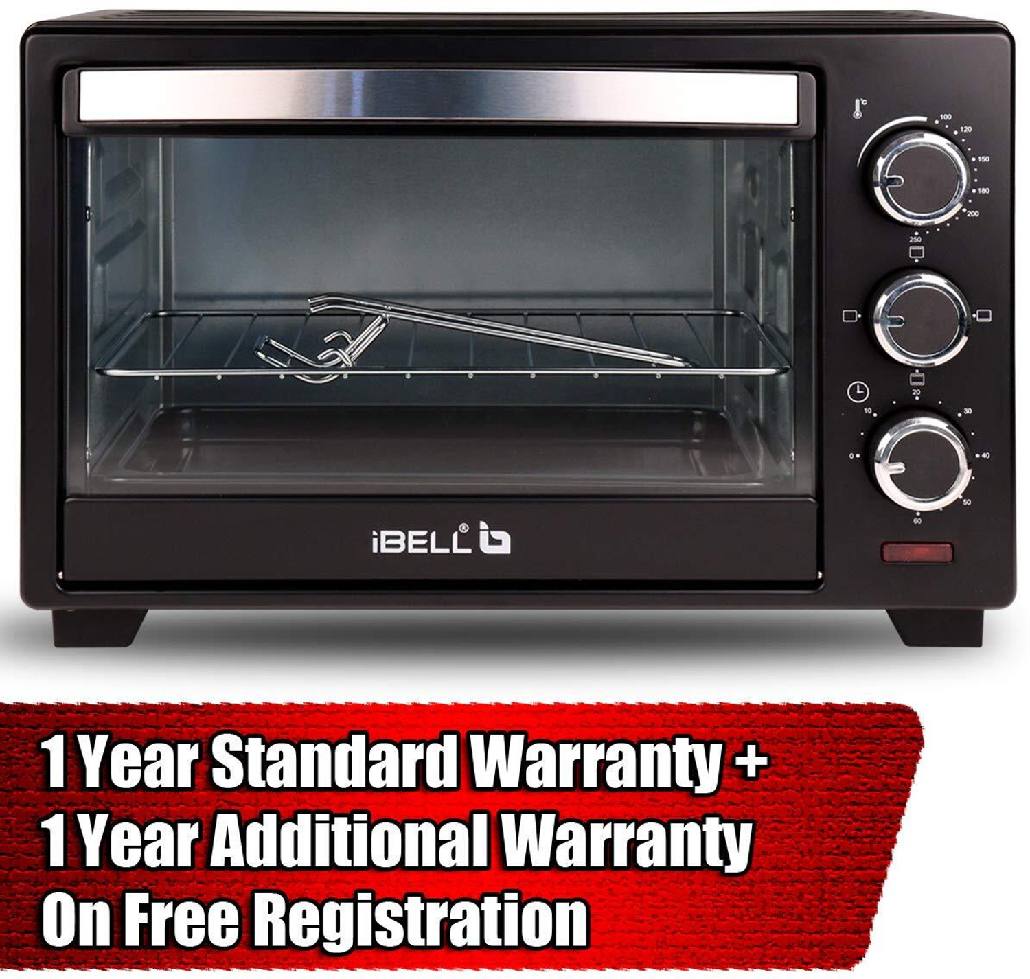 Image of iBELL 19-Litre Oven Toaster Grill OTG EO19LG Electric Oven Toast Grill, Adjustable Temperature & Timer, Auto Cut-off, Black
