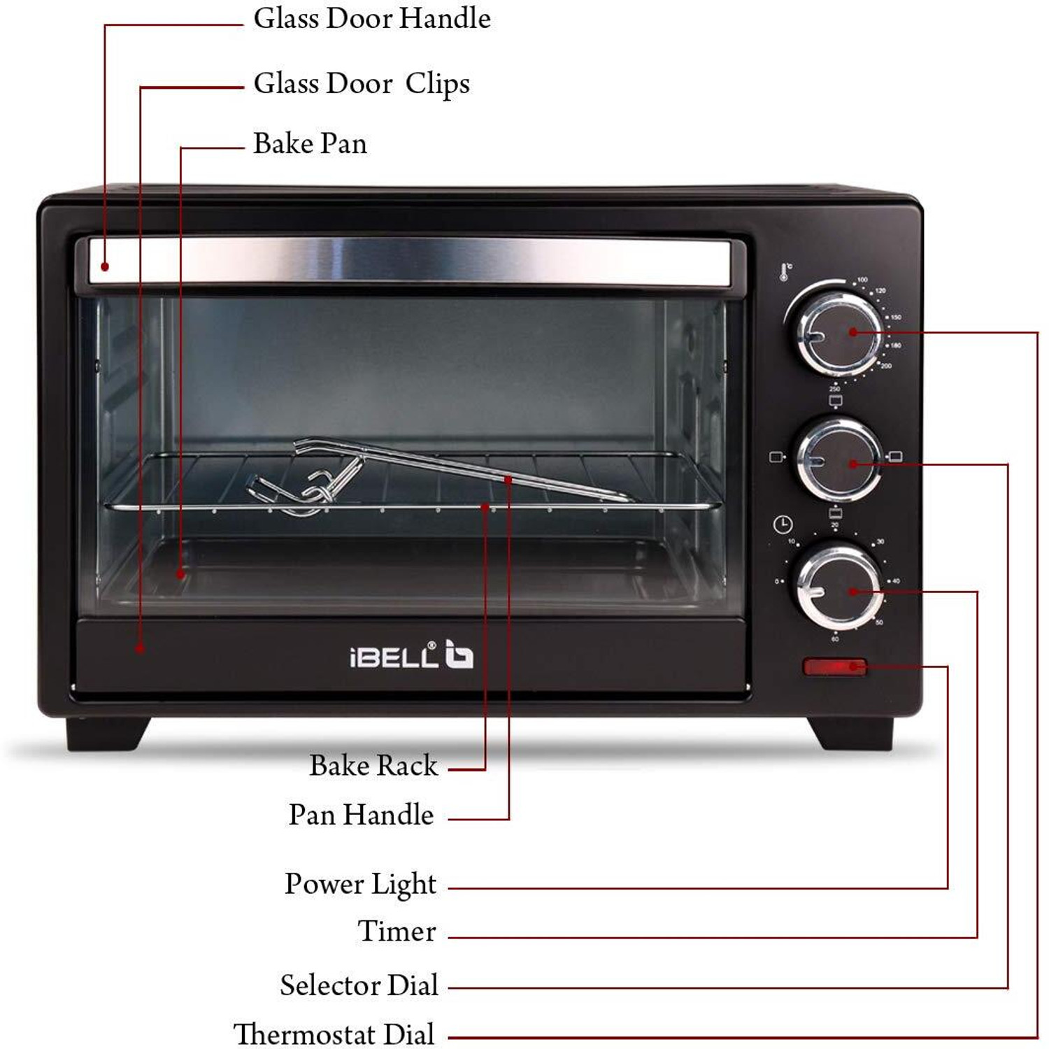 Image of iBELL 19-Litre Oven Toaster Grill OTG EO19LG Electric Oven Toast Grill, Adjustable Temperature & Timer, Auto Cut-off, Black