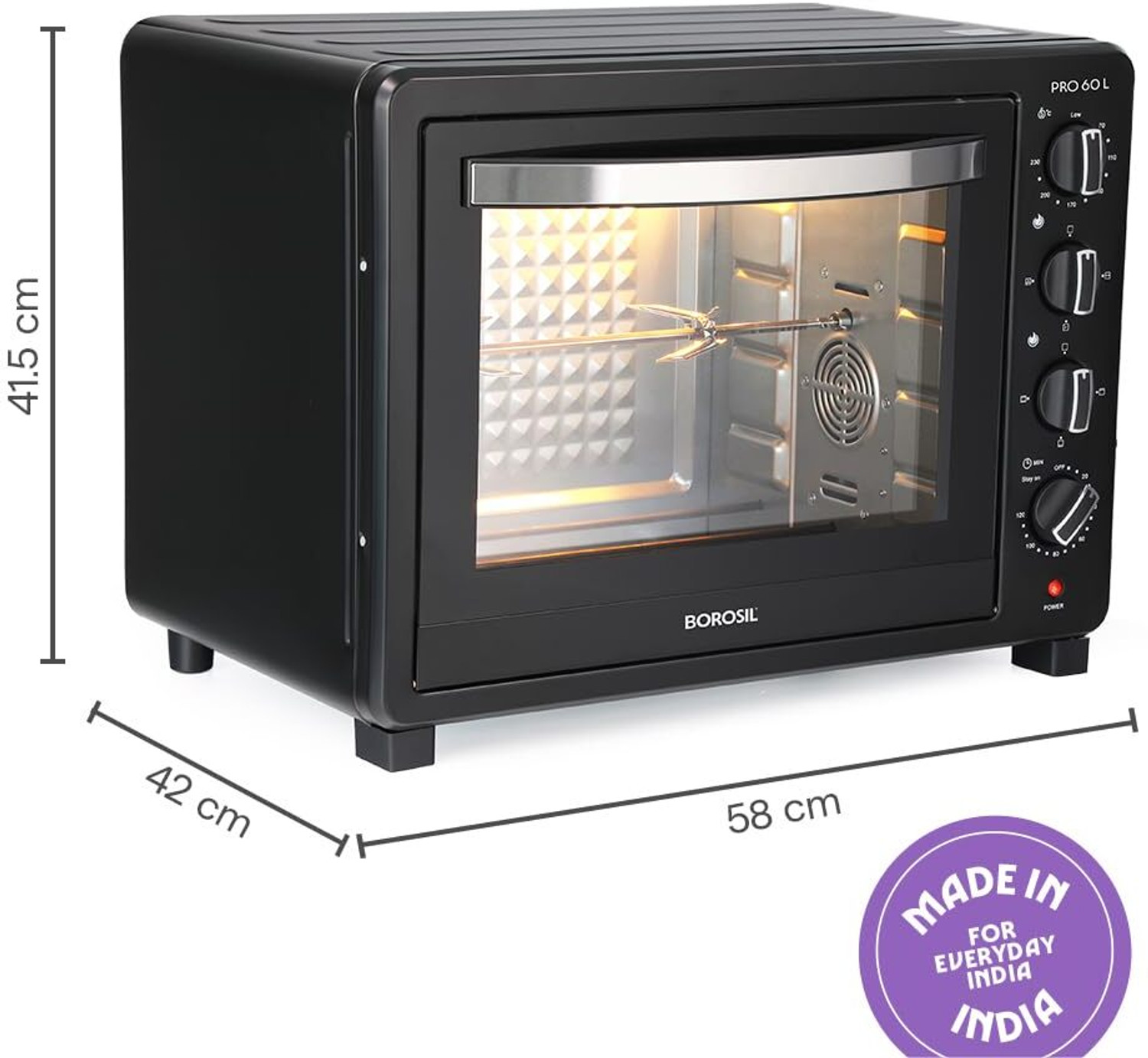 Image of BOROSIL 60-Litre Oven Toaster Grill OTG Pro 60L OTG, BIS Approved, Made in India, Convection Oven Toaster Griller, Black