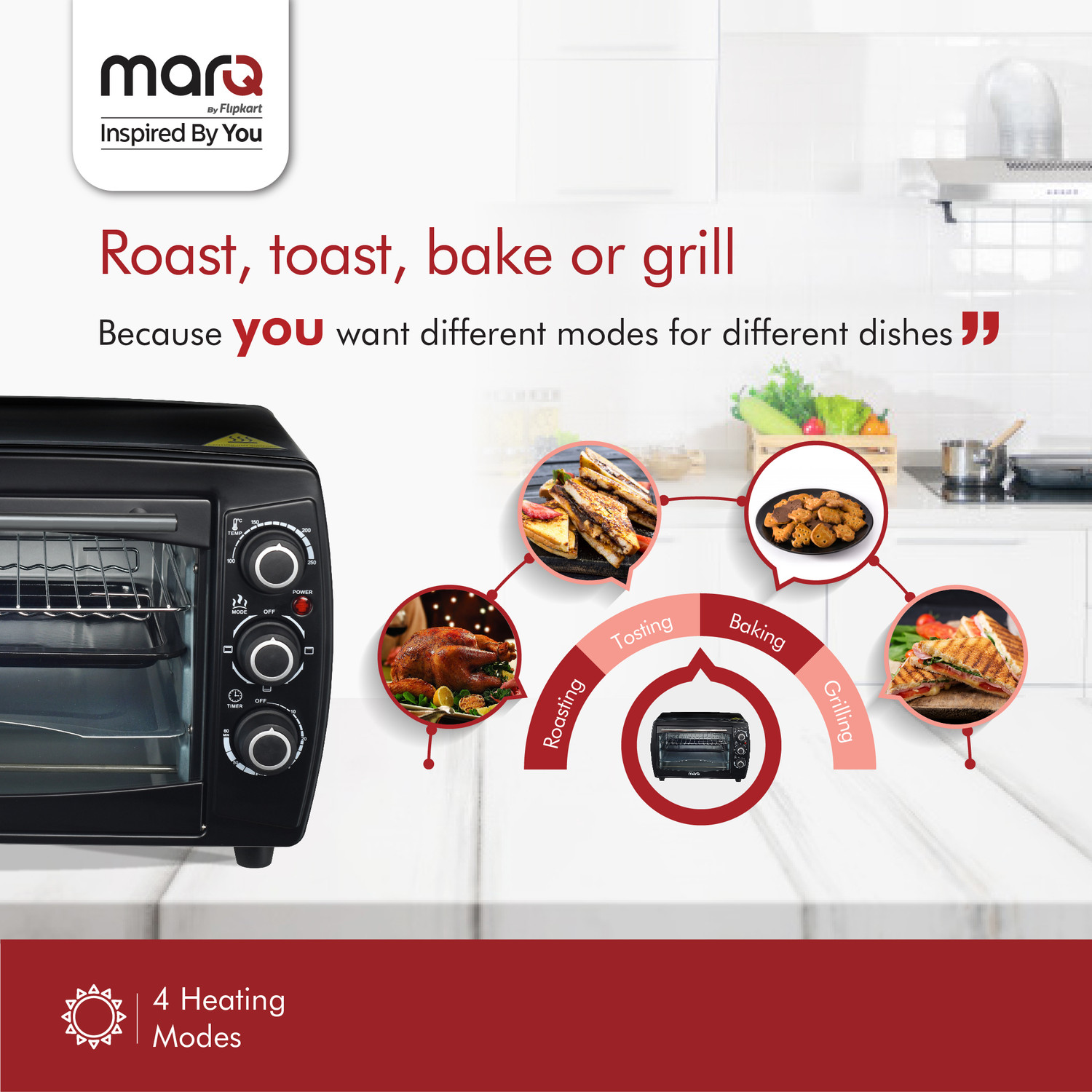 Image of MarQ by Flipkart 18-Litre with Crumb Tray Oven Toaster Grill OTG 18L1200W4HL / MQOT18NNTAB, Black