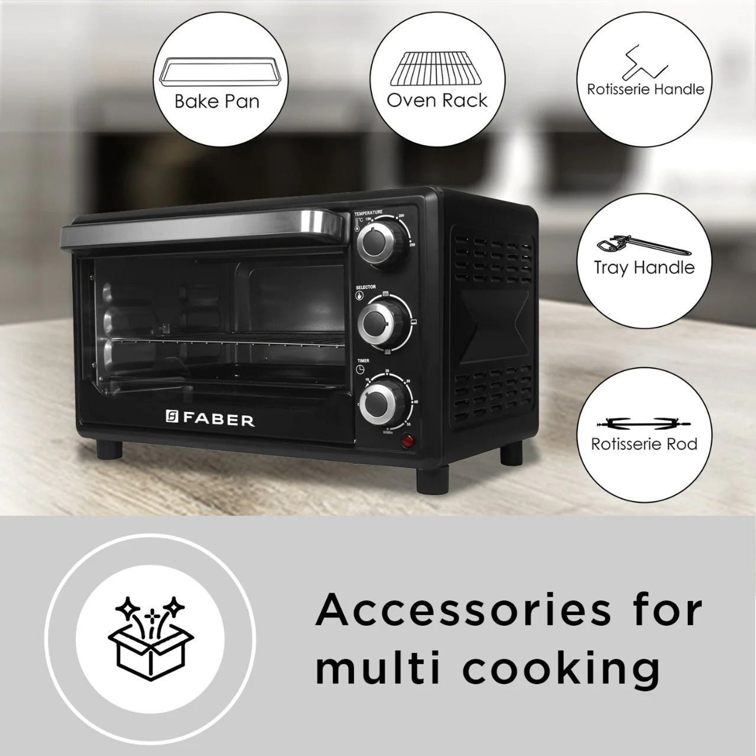 Image of FABER 24-Litre Oven Toaster Grill OTG FOTG BK 24L, Black