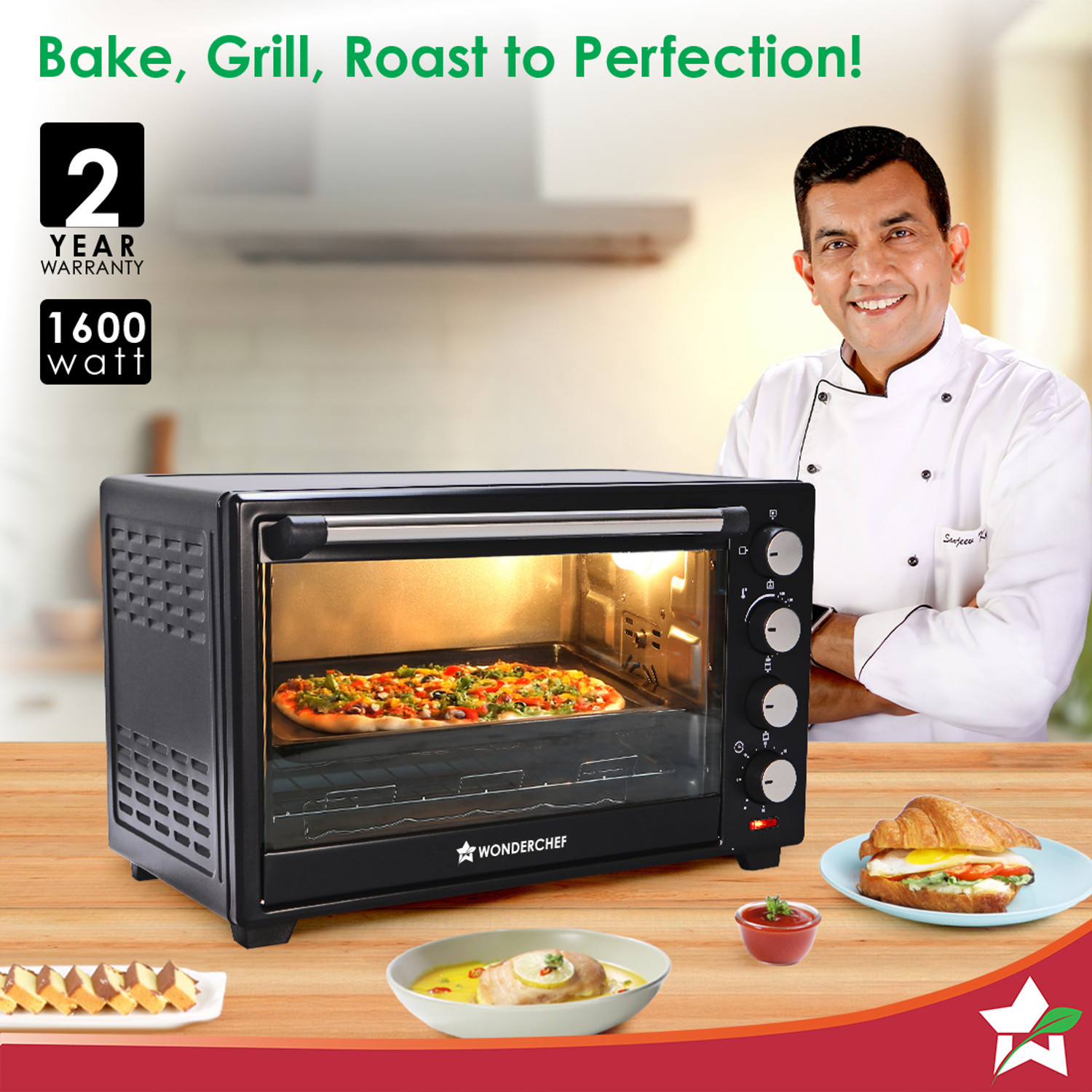 Image of WONDERCHEF 28-Litre Oven Toaster Grill OTG with Rotisserie,Auto-shut off, heat-resistant tempered glass, Black