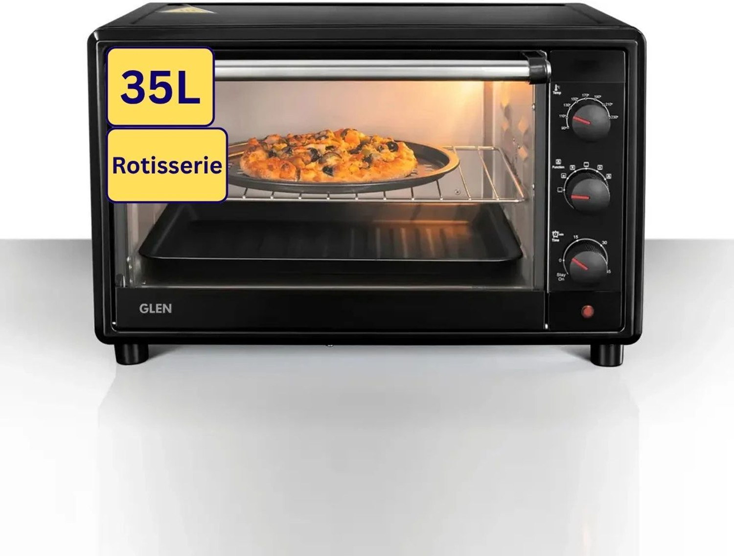 Image of Glen 35-Litre Oven Toaster Grill OTG OTG -35 L Motorized Rotisserie, Convection Fan, 2100W - Black (SA5035BLRC), Black