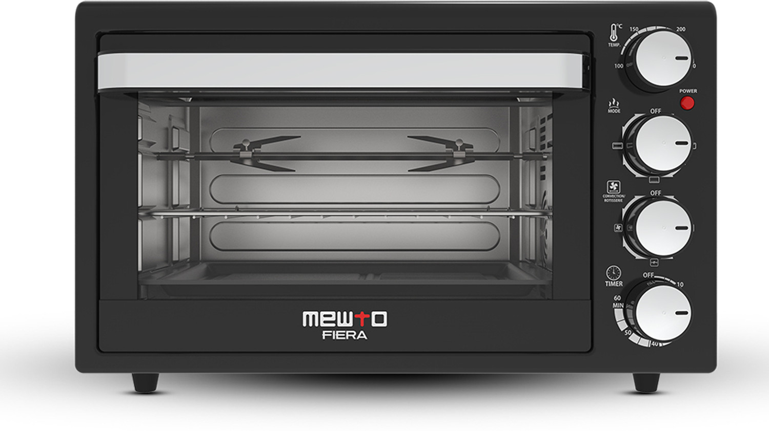 Image of MEWTO 28-Litre Oven Toaster Grill OTG Rotisserie With Convection and inner Lamp, Black