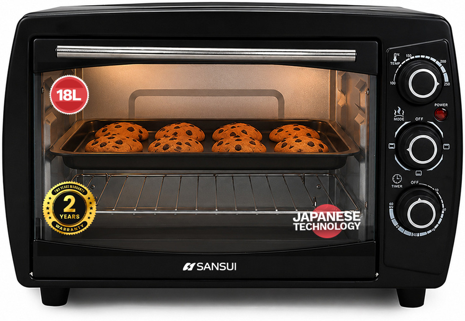 Image of Sansui 18-Litre 1200 Watt, Interior Light, 4 Cooking Modes Oven Toaster Grill OTG SNOT18NNTAB, Black