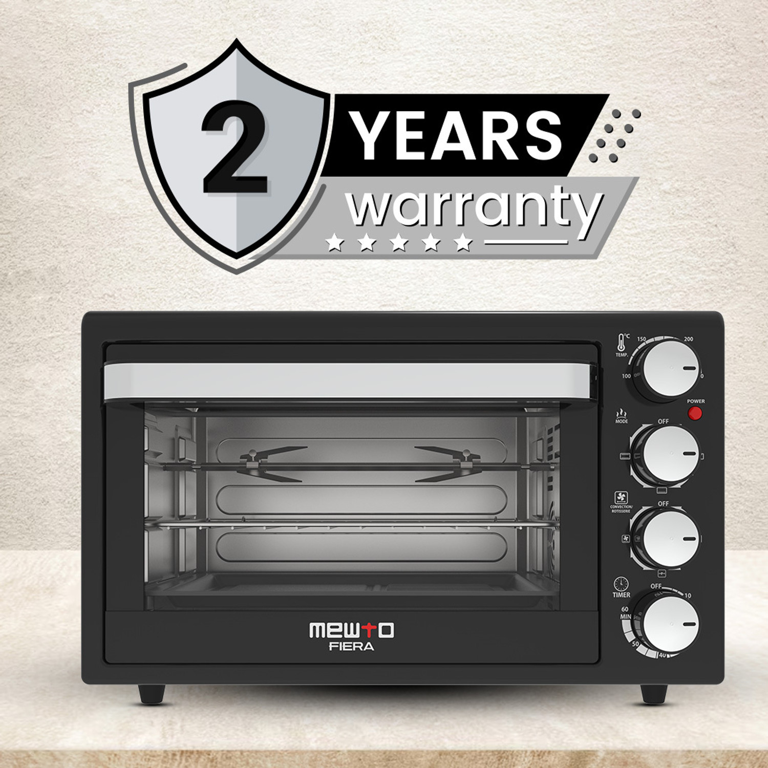 Image of MEWTO 28-Litre Oven Toaster Grill OTG Rotisserie With Convection and inner Lamp, Black