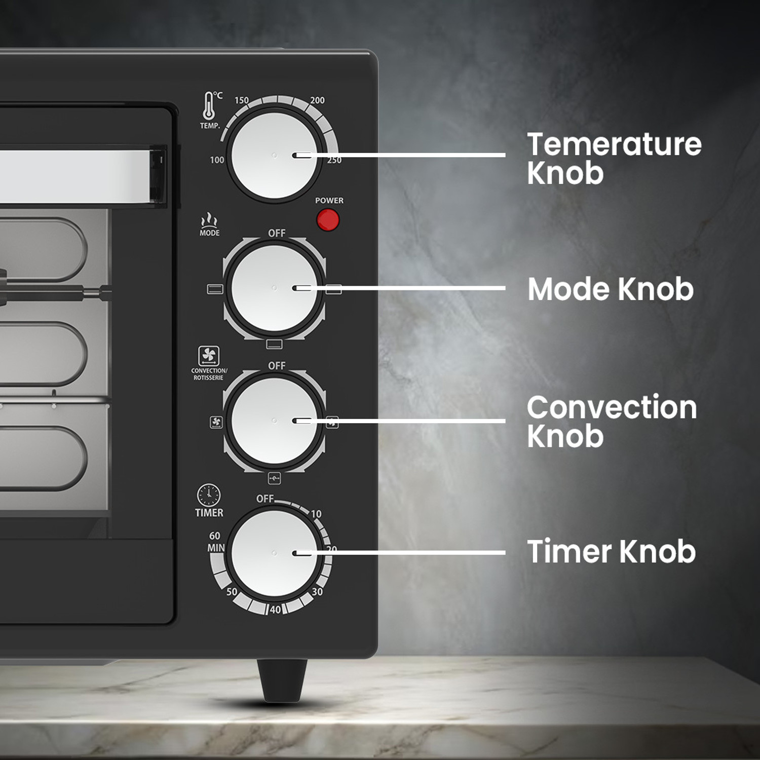 Image of MEWTO 28-Litre Oven Toaster Grill OTG Rotisserie With Convection and inner Lamp, Black