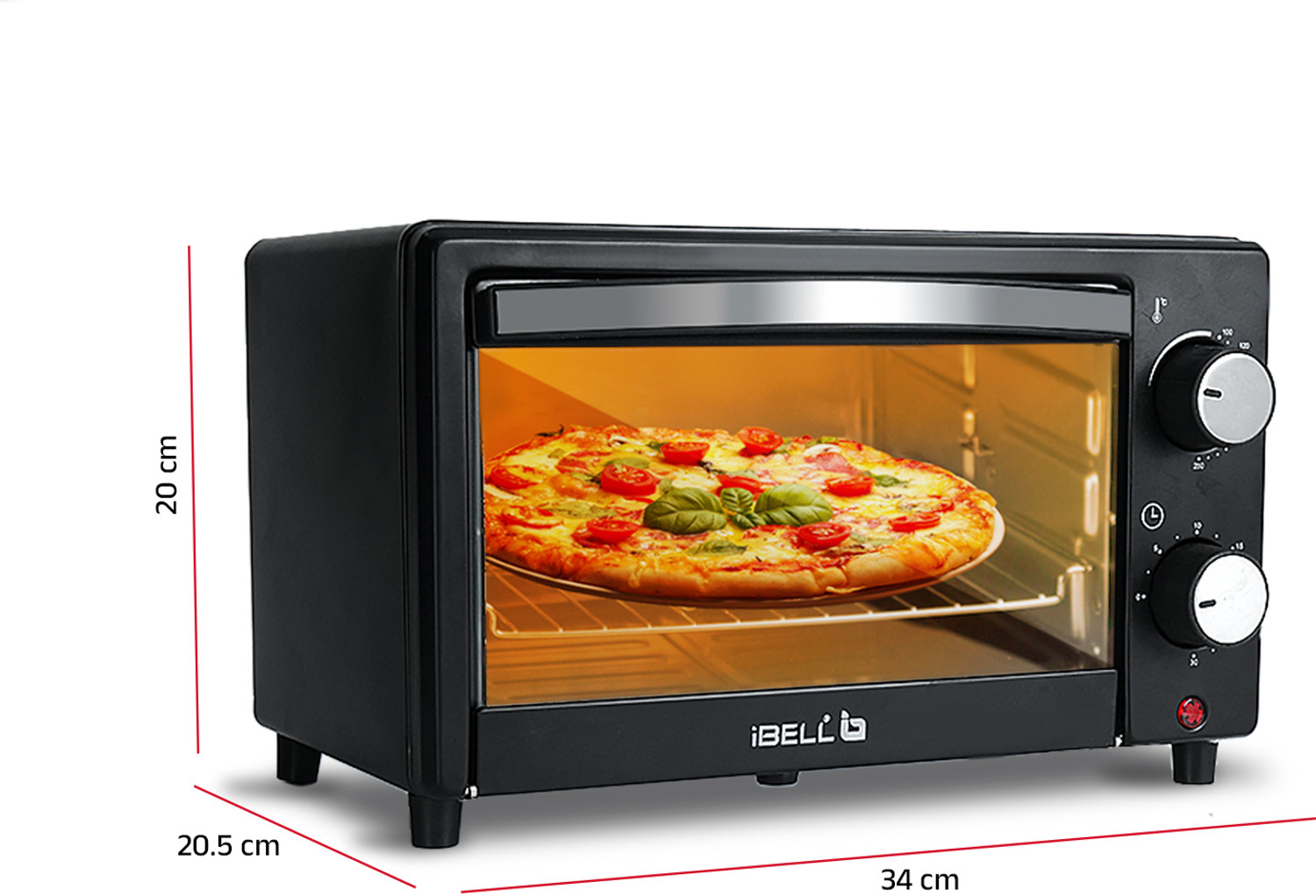 Image of iBELL 10-Litre Oven Toaster Grill OTG WAVE10 OTG Multi-Purpose Oven, Toaster, Griller, Temperature & Timer Settings, Black