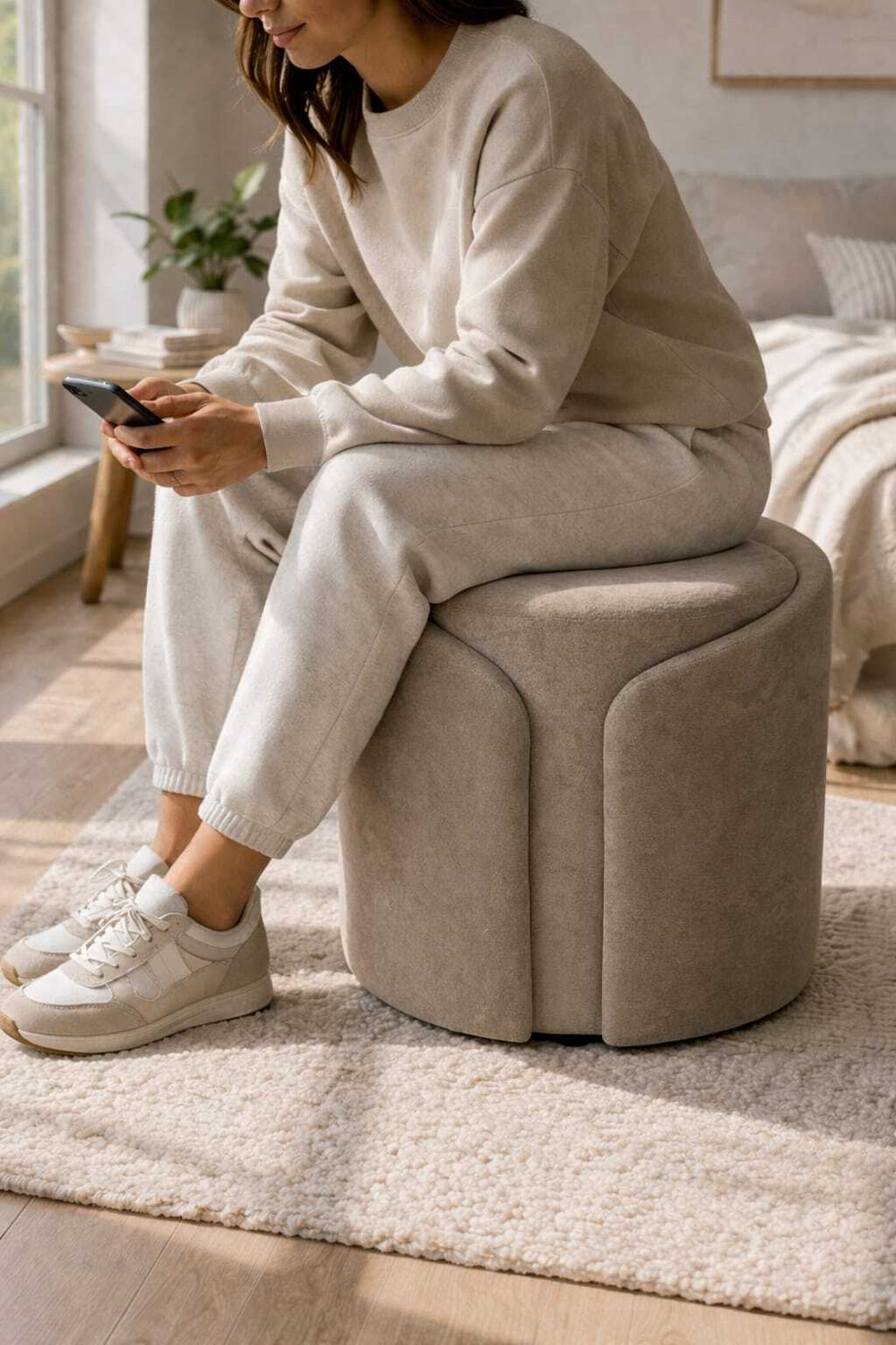 Image of Jaico Solid Wood Standard Ottoman (Finish Color - Beige, Pre Assembled)