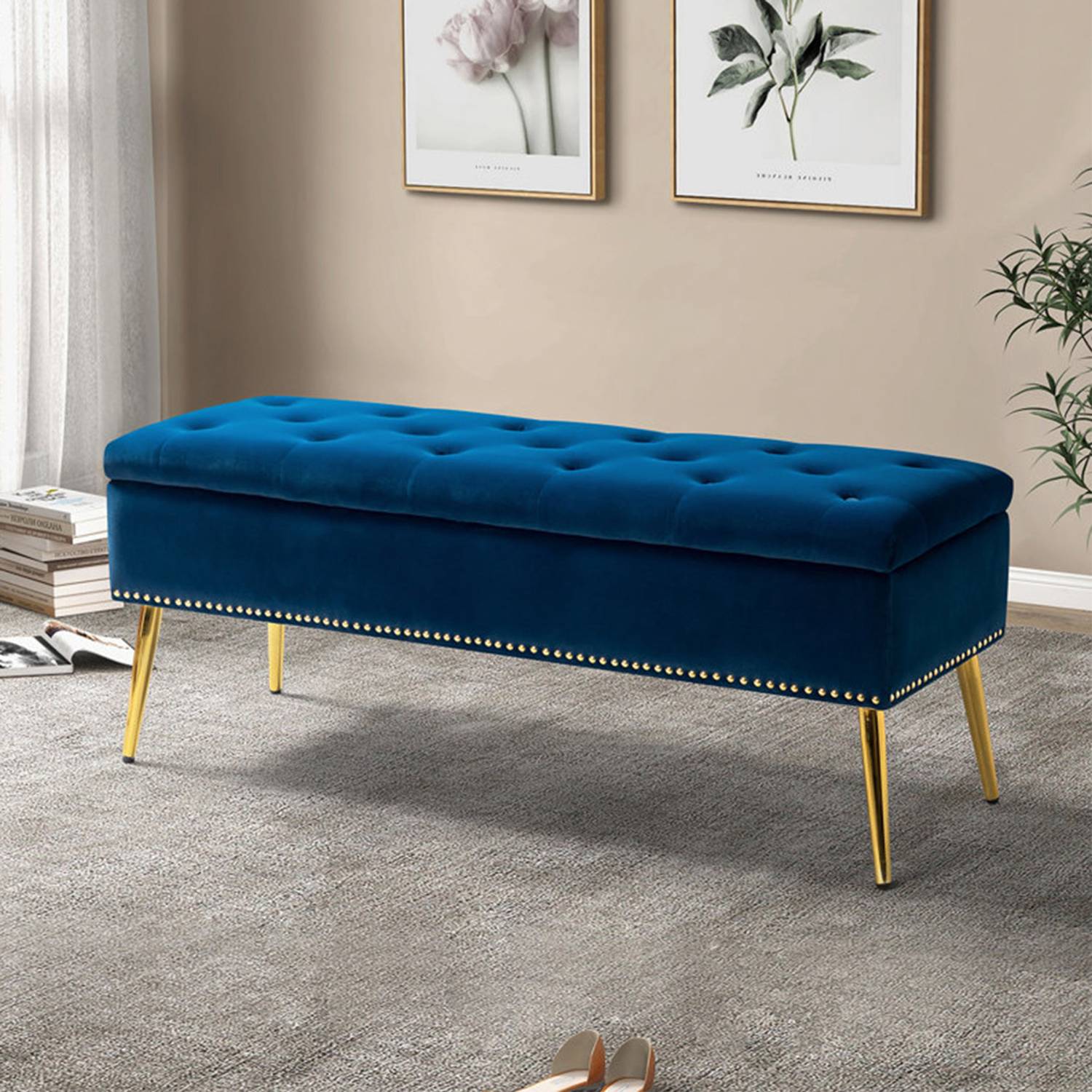 Home Lifestylez Solid Wood Standard Ottoman (Finish Color - Navy