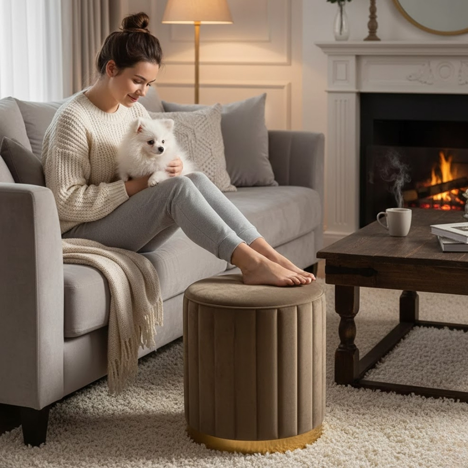 Image of Sukhmani woodcrafts Solid Wood Pouf