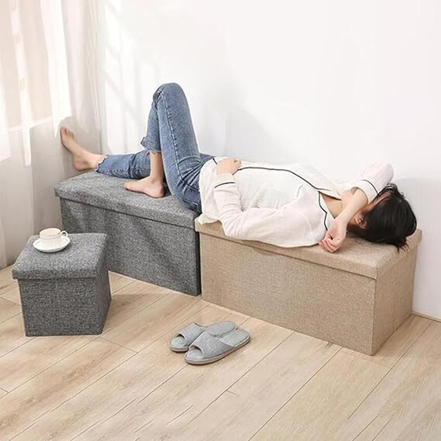 Image of HARIGYAN Fabric Cube Ottoman