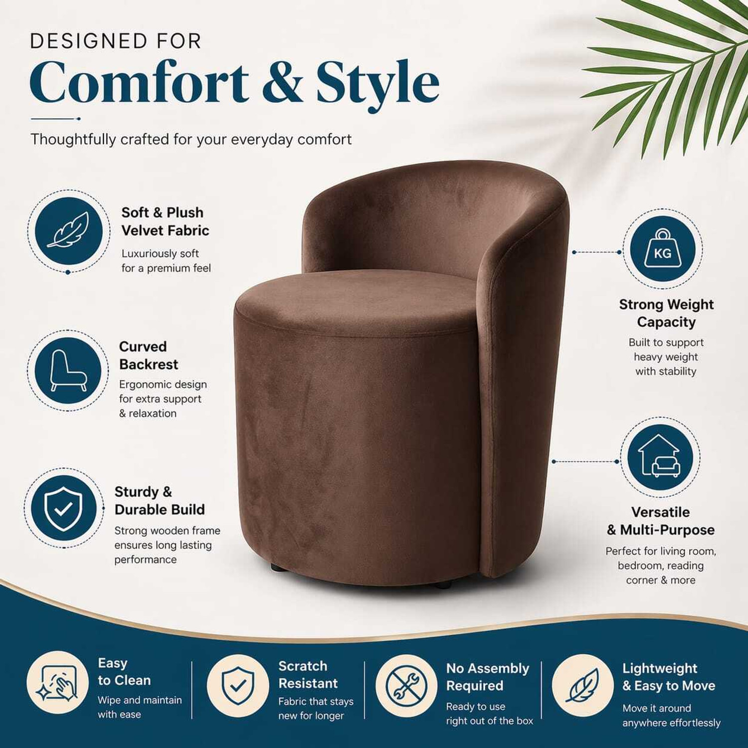Image of Jaico Solid Wood Standard Ottoman