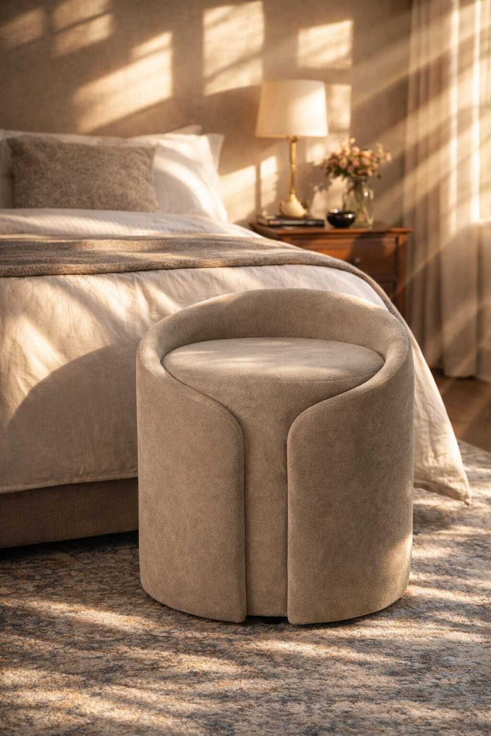 Image of Jaico Solid Wood Standard Ottoman (Finish Color - Beige, Pre Assembled)