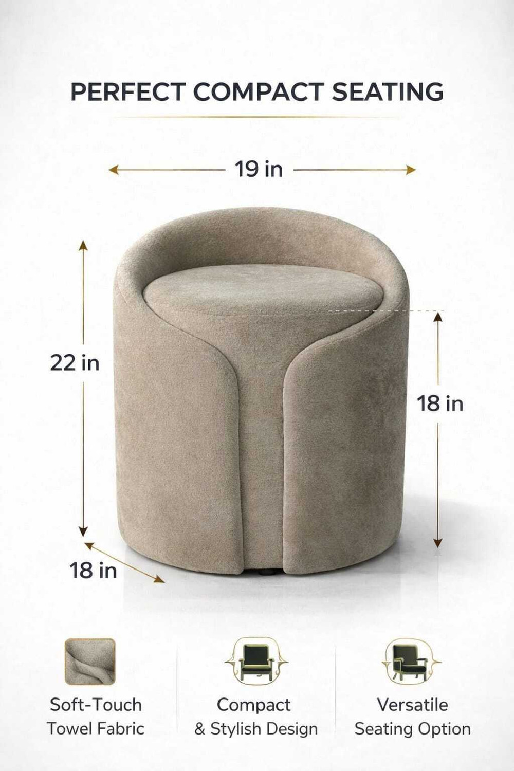 Image of Jaico Solid Wood Standard Ottoman (Finish Color - Beige, Pre Assembled)