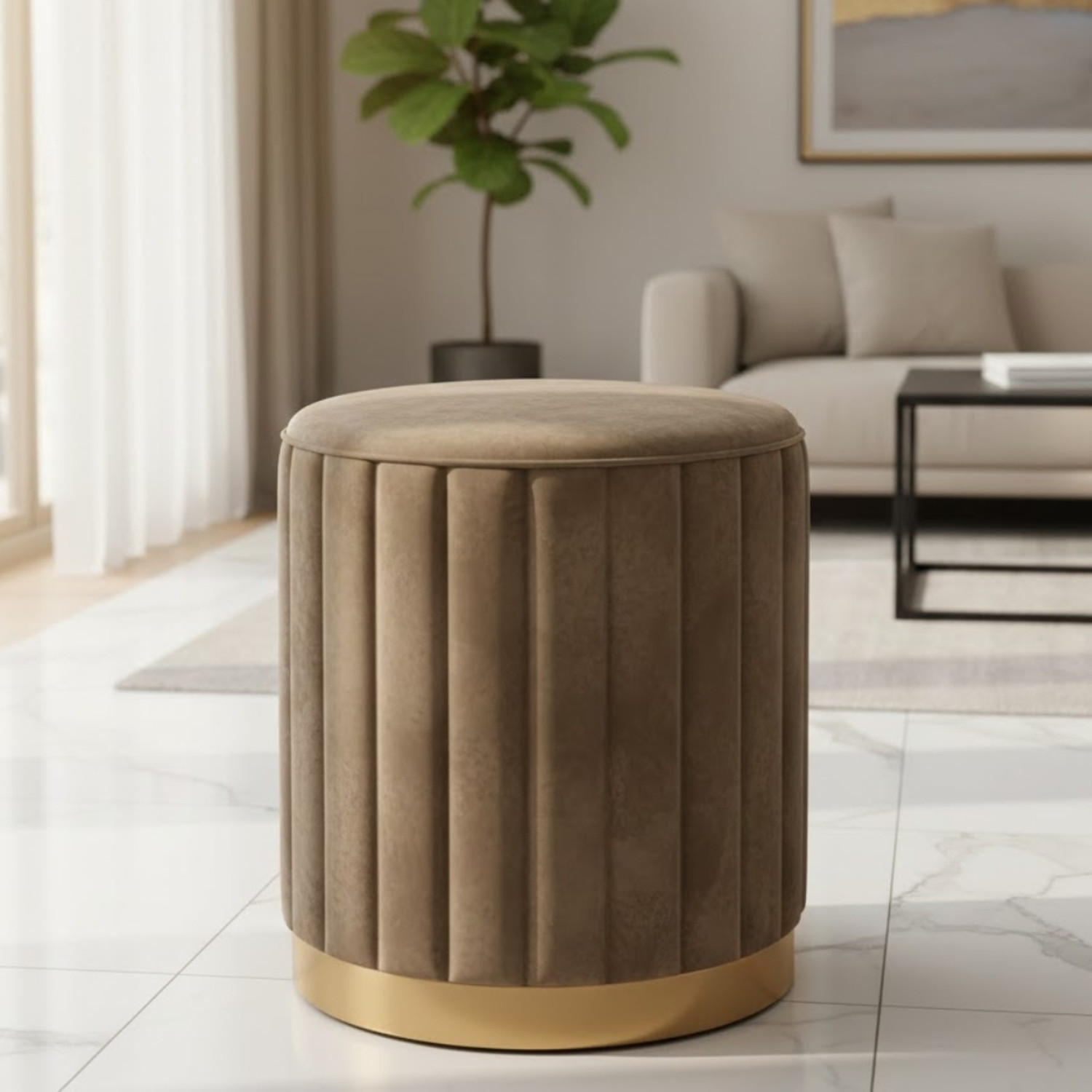 Image of Sukhmani woodcrafts Solid Wood Pouf