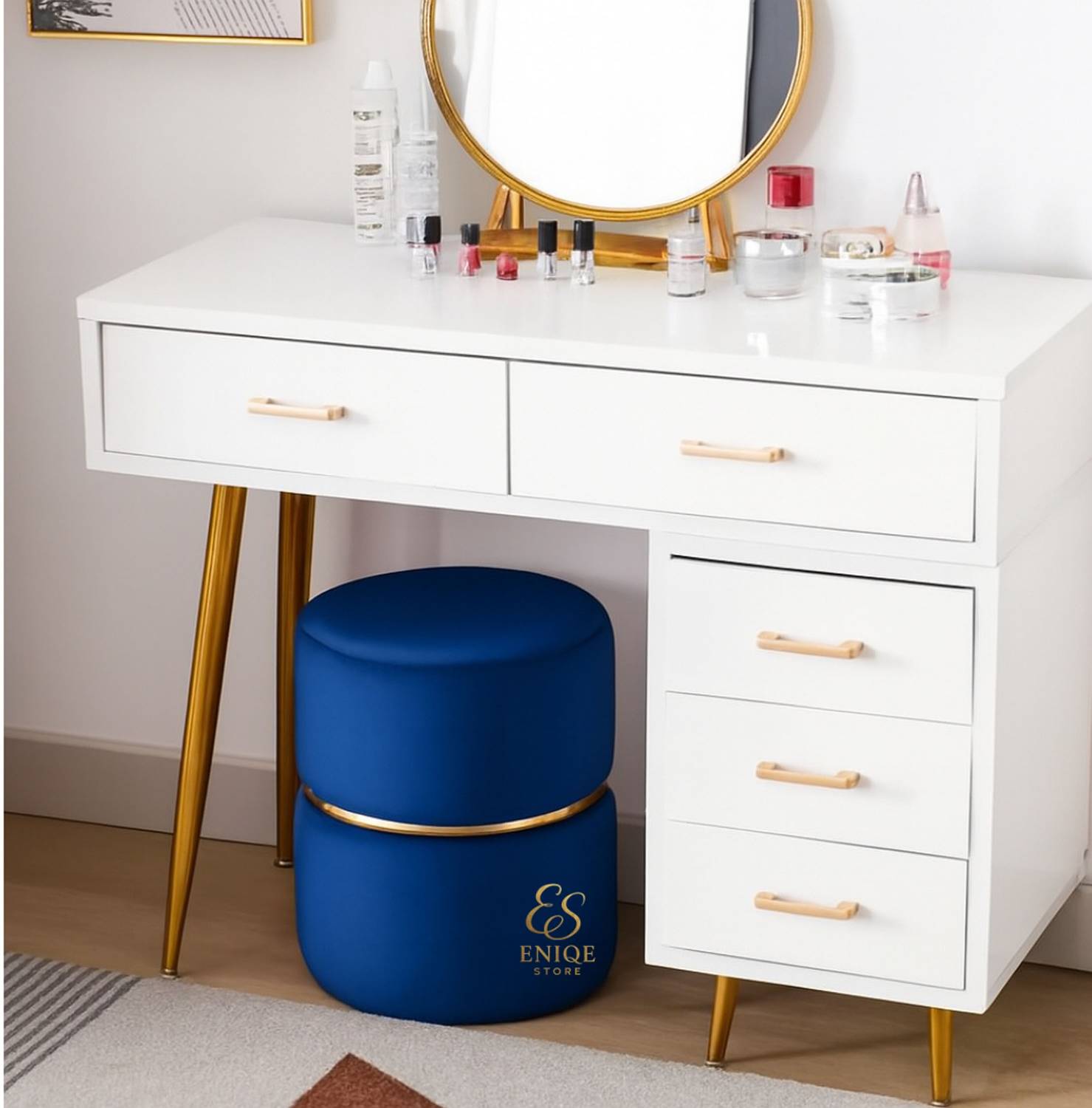 ENIQE STORE Foam Pouf (Finish Color - BLUE, Pre Assembled)