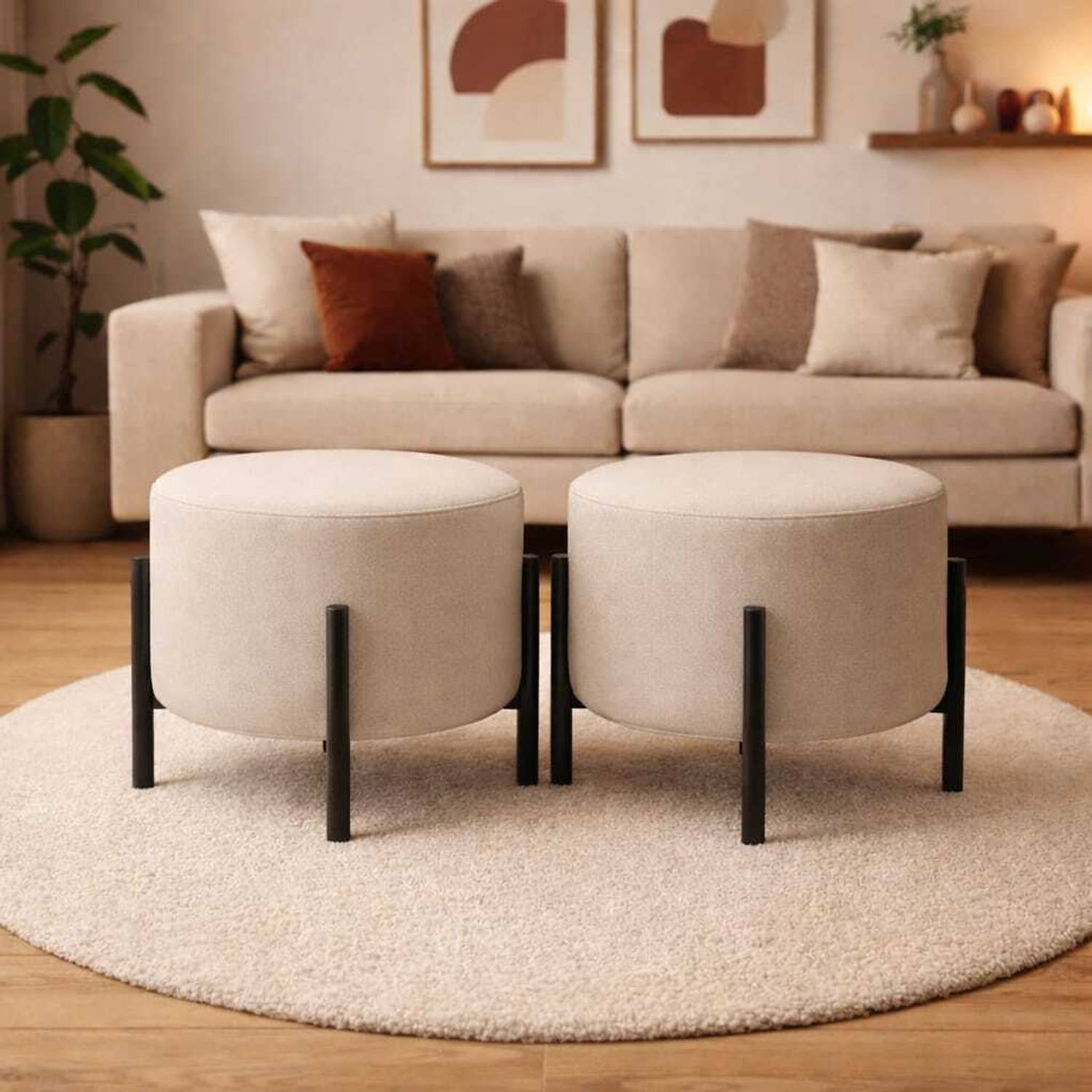Jaico Fabric Standard Ottoman (Finish Color - Beige, Pre Assemble