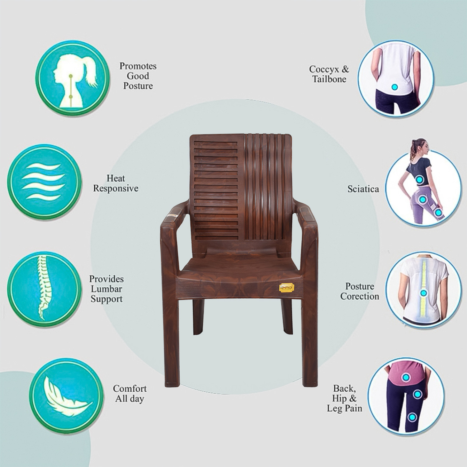 Image of Anmol Plastic Moulded Mistique Keya Chair with Comfort Rest Back Weight Bearing Capacity 150 kg (Pack of 1) Plastic Outdoor Chair