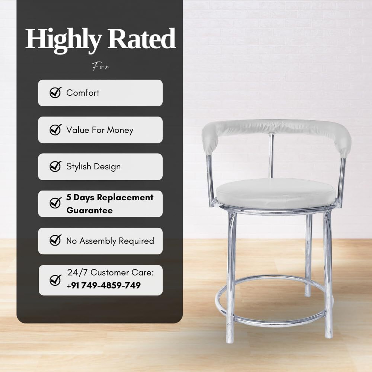 Image of ACTIVA 173 Stool with Comfortable Cushion Seat|Chrome Steel Frame Chair For Outdoor Use Metal Outdoor Chair