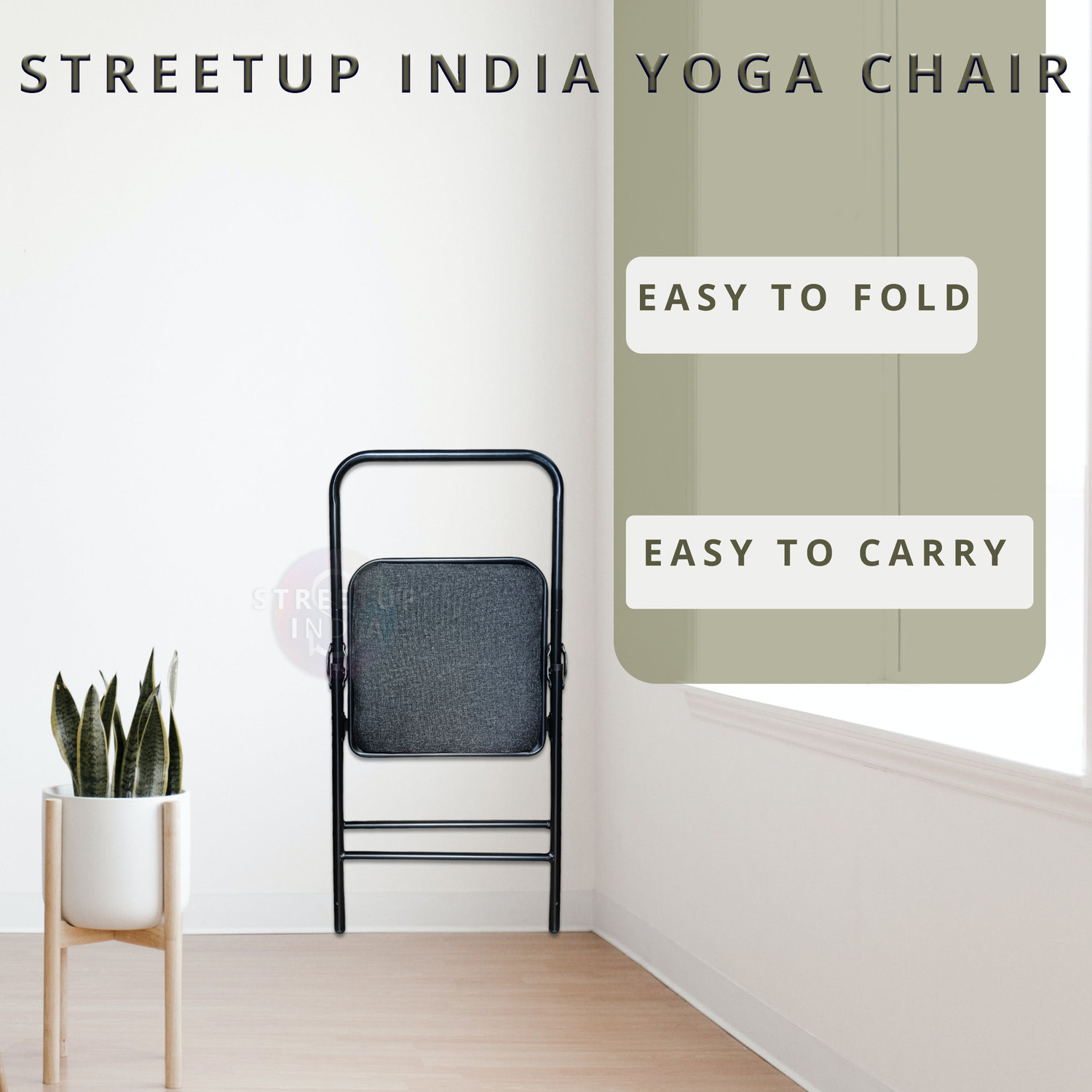 Image of streetup india Metal Iyengar Yoga Chair With Fabric Cushion Seat Metal Outdoor Chair
