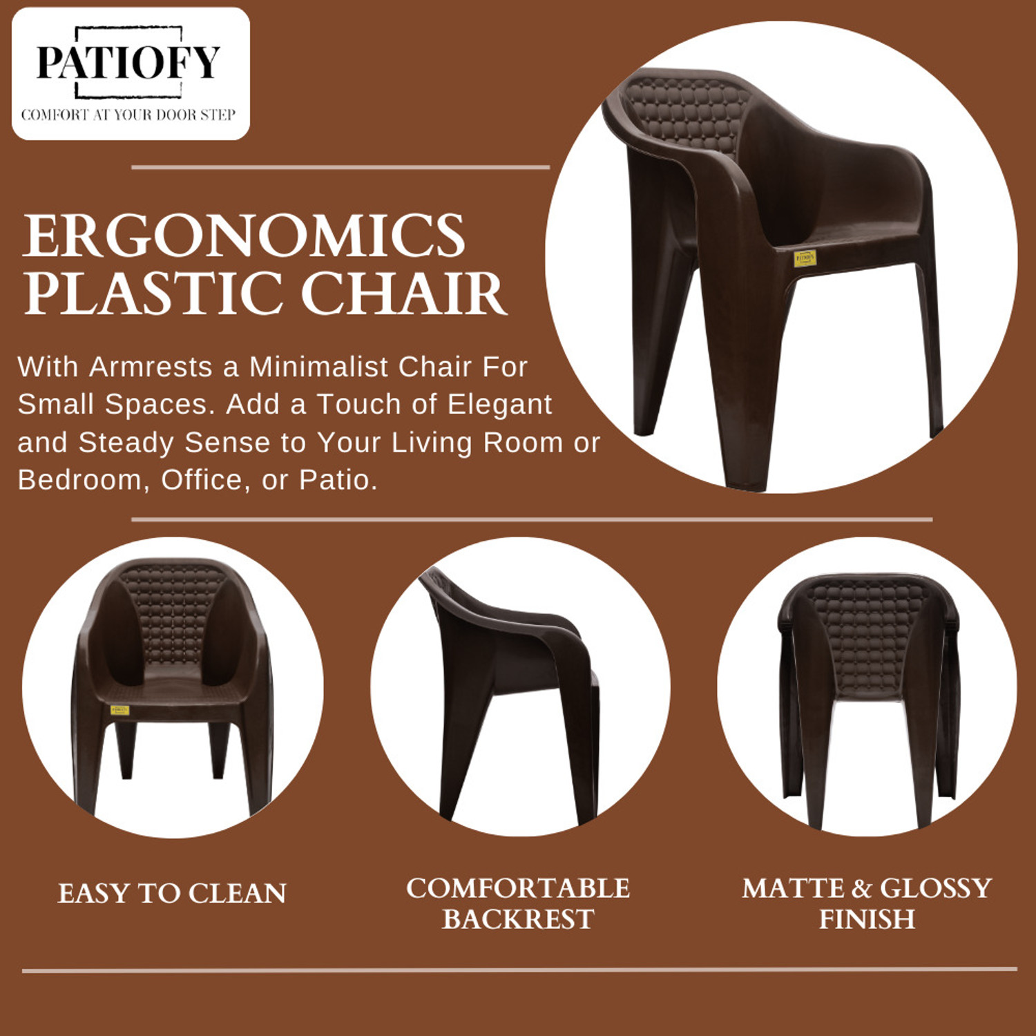 Image of Patiofy Plastic Living Room Chair, Outdoor Chair, Arm Chair for Home Set of 2 Plastic Outdoor Chair