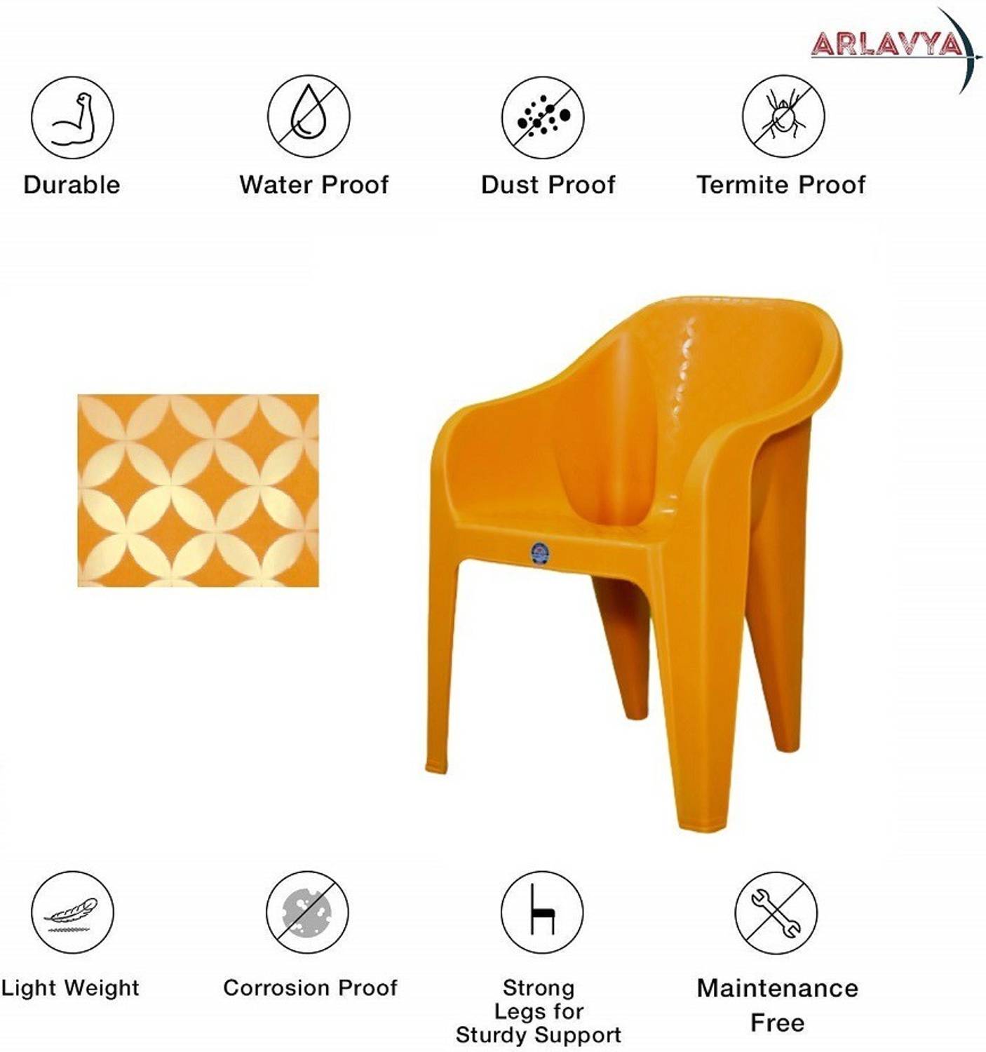 ARLAVYA Orange Plastic Outdoor Chair Set of 4 - Image 3