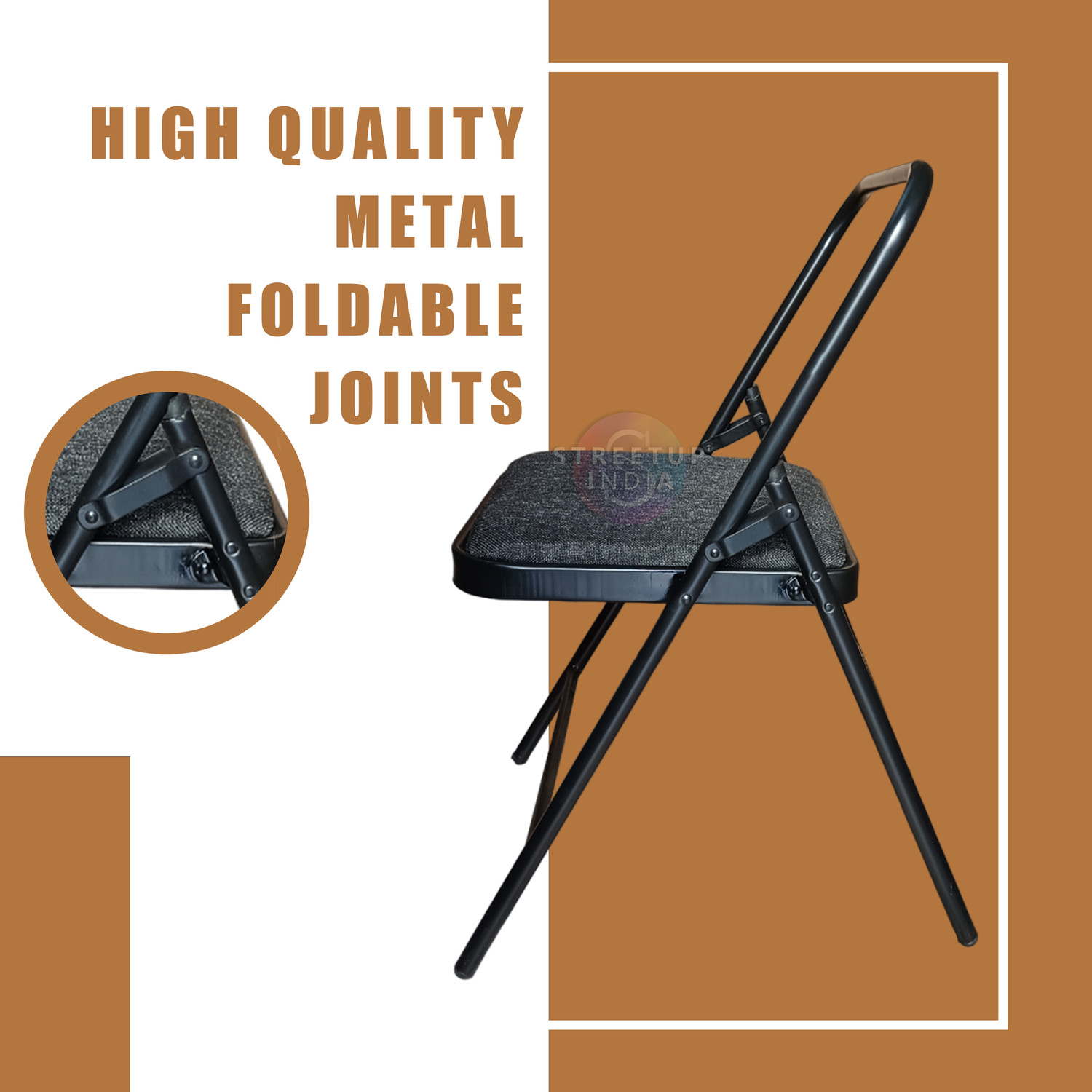 Image of streetup india Metal Iyengar Yoga Chair With Fabric Cushion Seat Metal Outdoor Chair