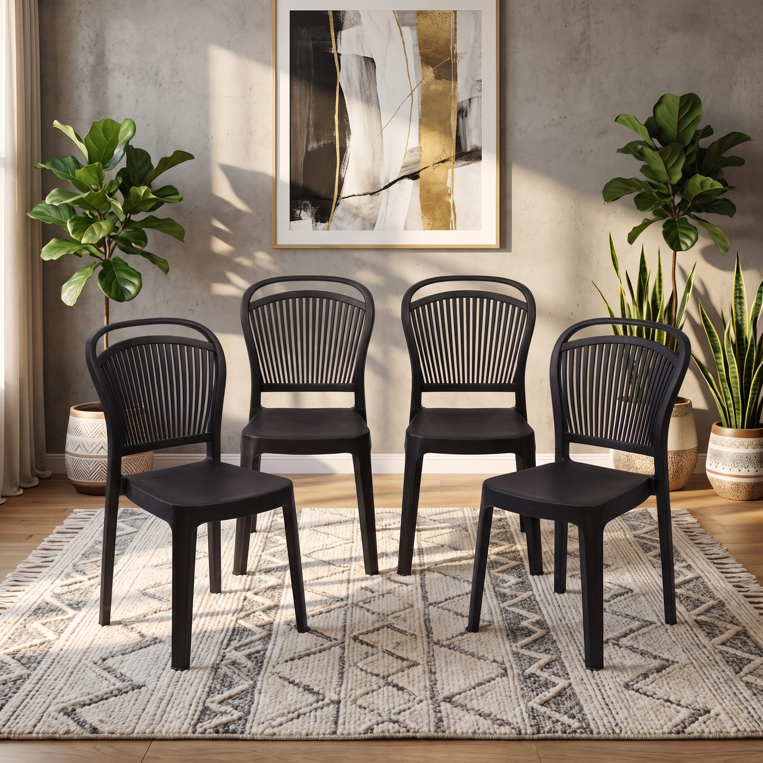 Image of TrendyLivings Strong and Durable 4 Seater Dining Table Set for Home Garden Cafeteria Plastic 4 Seater Dining Set