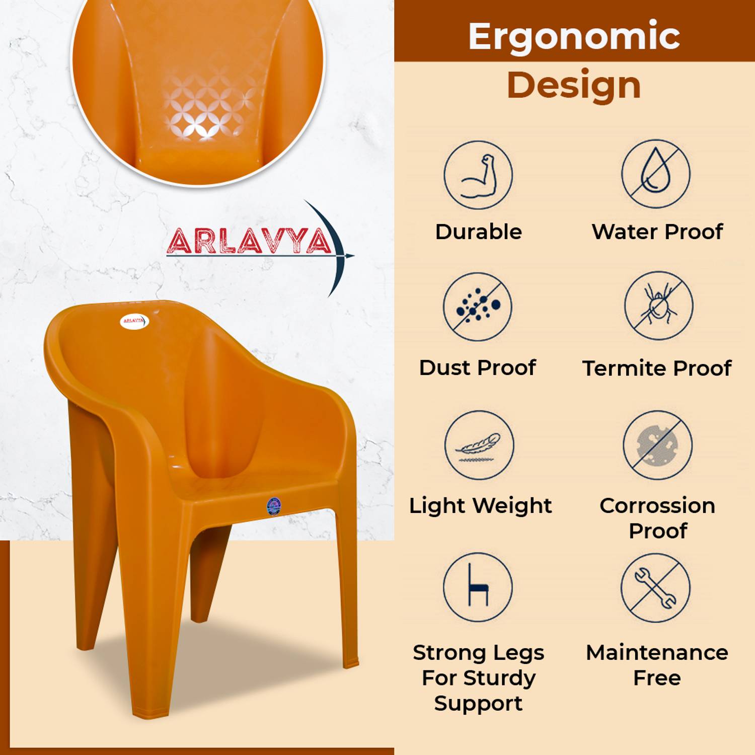 ARLAVYA Orange Plastic Outdoor Chair Set of 4 - Image 4