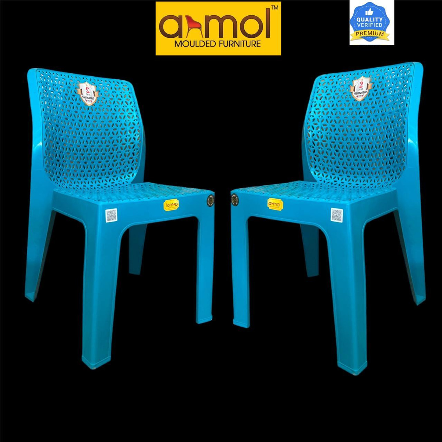 Image of Anmol DIAMOND BLUE ARMLESS SET OF 2 CHAIR FULLY COMFORT Plastic Cafeteria Chair