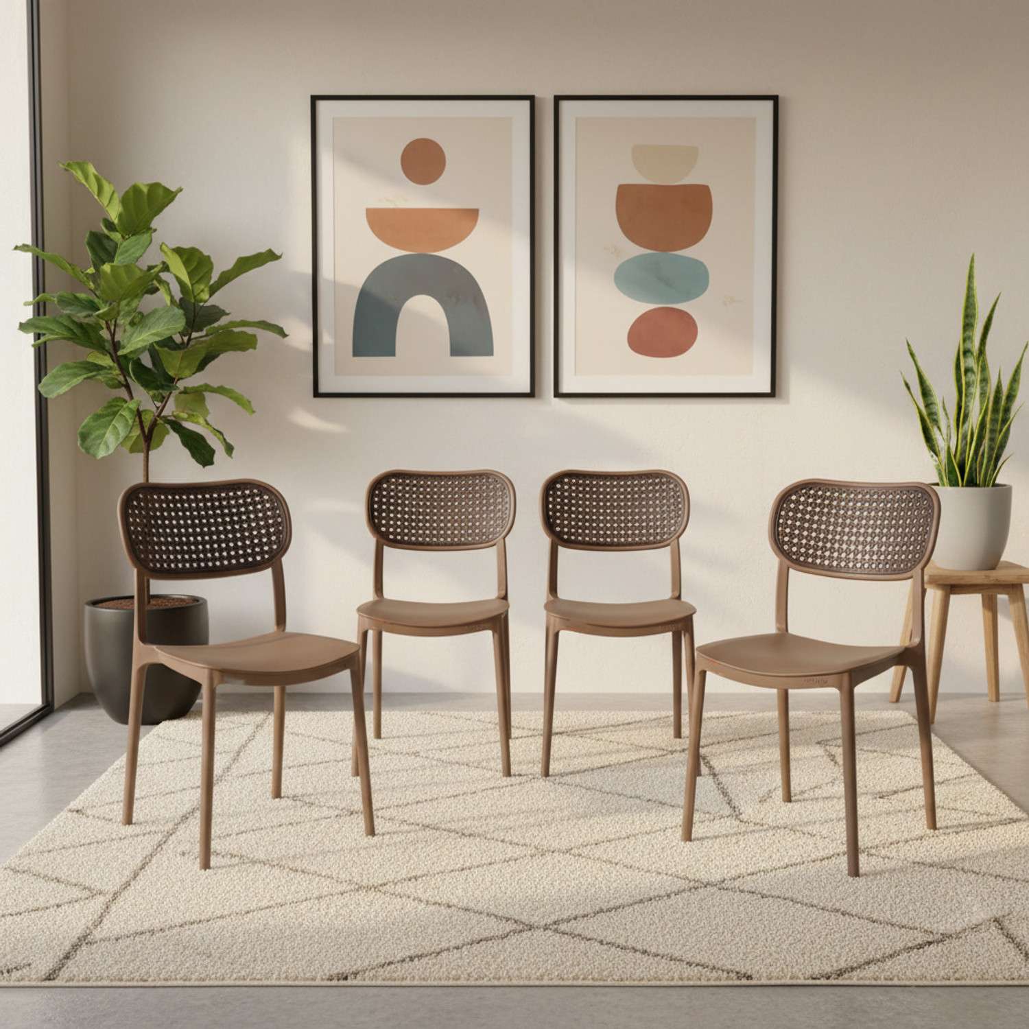 Image of TrendyLivings 4 Seater Dining Table Set for Home Garden Cafeteria Restaurant Plastic 4 Seater Dining Set