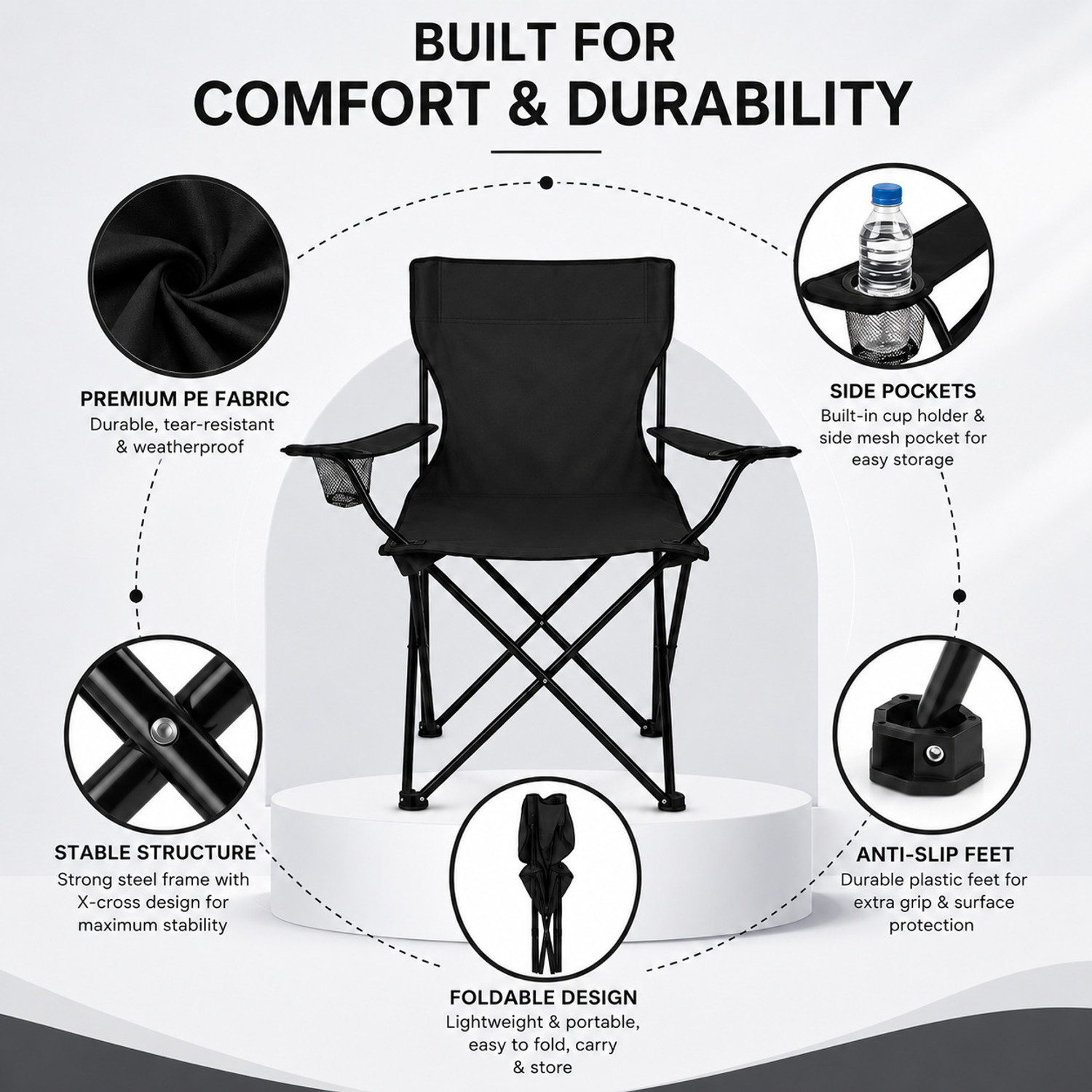 Image of AVAKASH AVAKASH Portable Folding Chair | Outdoor Camping Chair with Armrest & Cup Holder Metal Outdoor Chair