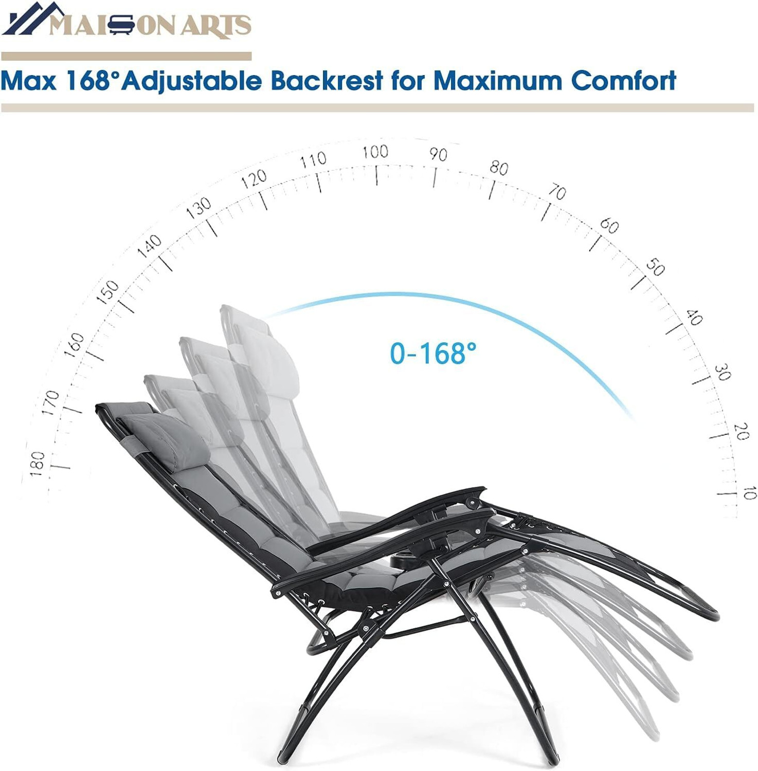 Image of WHISKET Foldable Zero Gravity Recliner Chair-Adjustable Outdoor Lounge Chair with Pillow Solid Wood Outdoor Chair