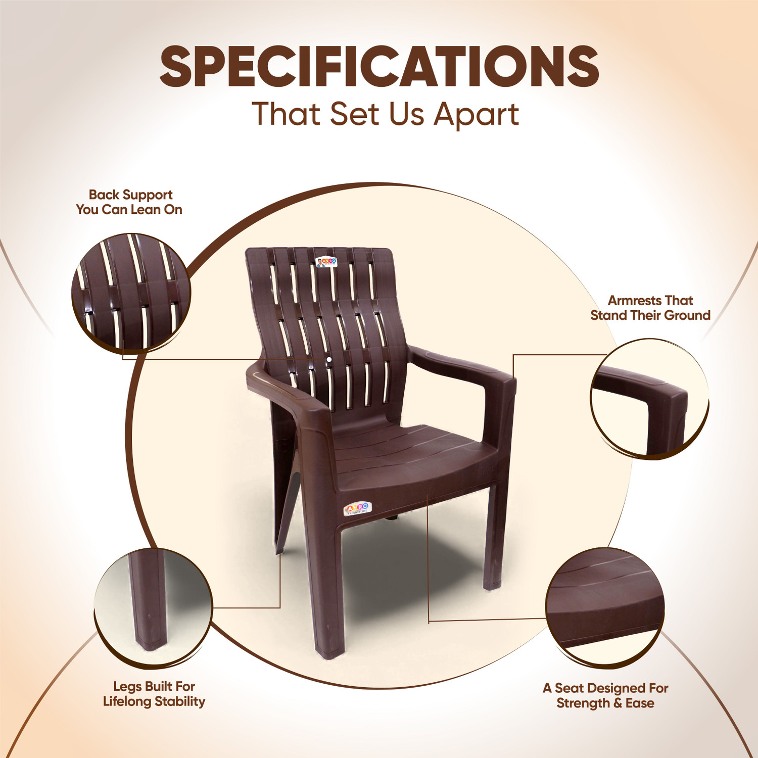 Image of AVRO furniture 9998 Heavy Duty, Durable, Stackable, Indoor & Outdoor Use, Living Room Kursi, Plastic Outdoor Chair