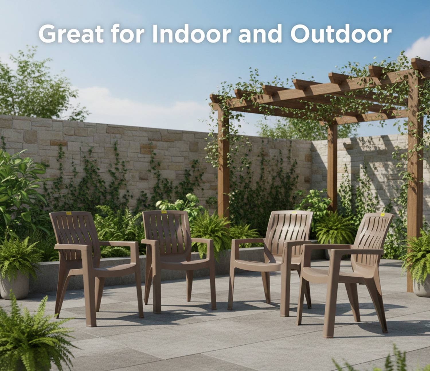 Patiofy Plastic Arm Chair Set of 4, Outdoor Home Chair - Image 5