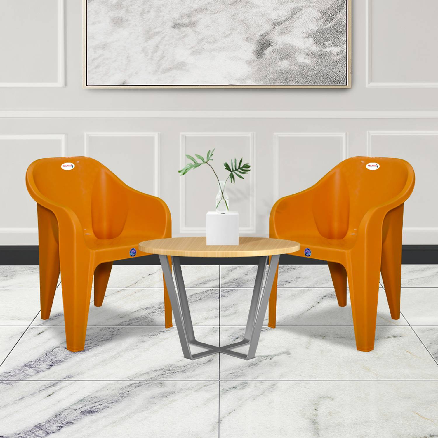 ARLAVYA Orange Plastic Outdoor Chair Set of 4 - Image 5